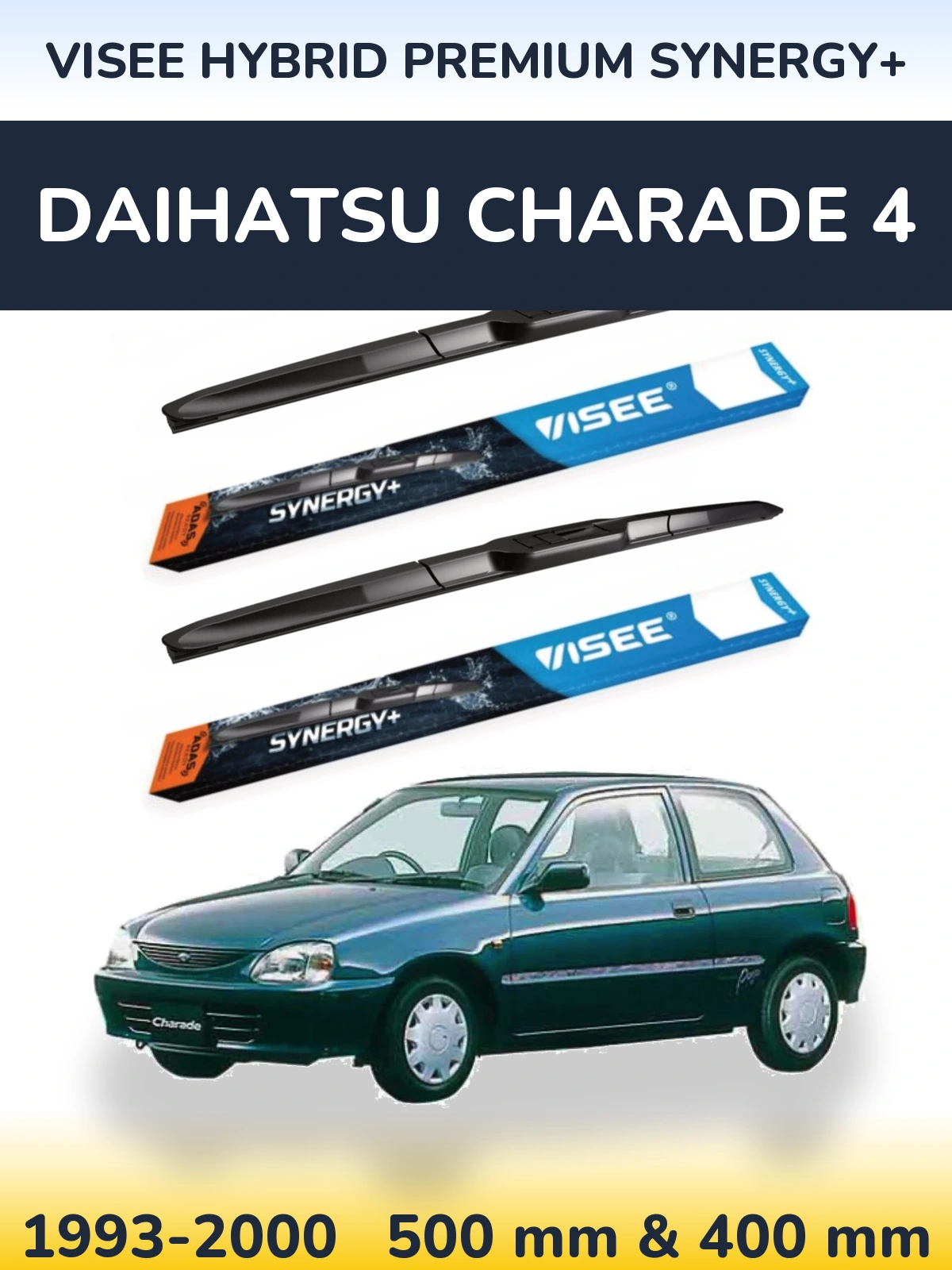 Front wiper blade set VISEE HYBRID PREMIUM SYNERGY+ 500 & 400 mm for Daihatsu Charade 4 1993-2000
