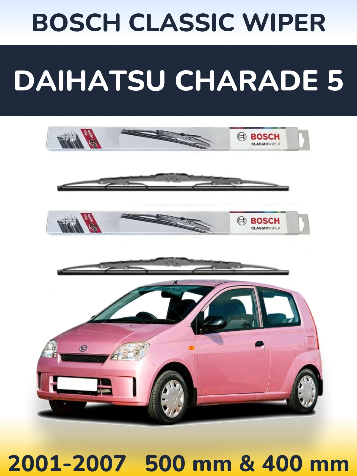 Front wiper blade set BOSCH Classic Wiper 500 & 400 mm for Daihatsu Charade 5 2001-2007