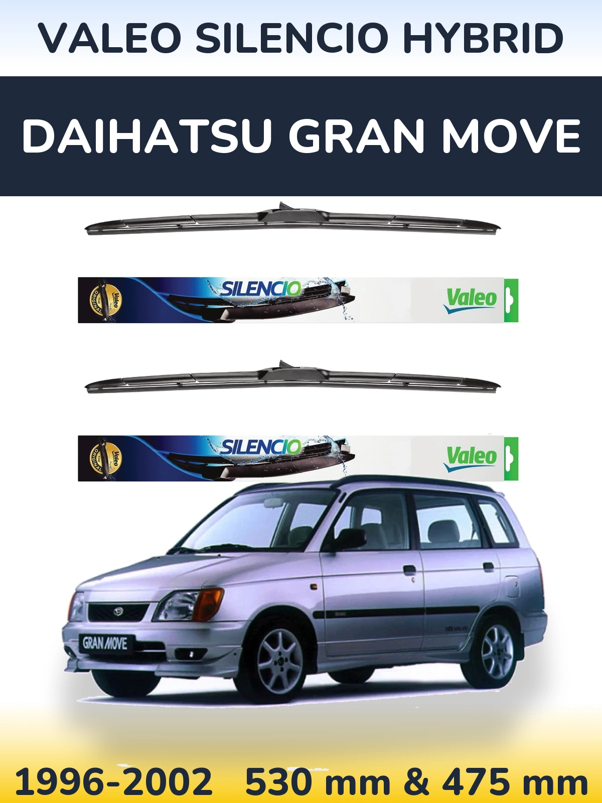 Комплект передних дворников Valeo Silencio Hybrid 530 & 475 мм для Daihatsu Gran Move 1996-2002