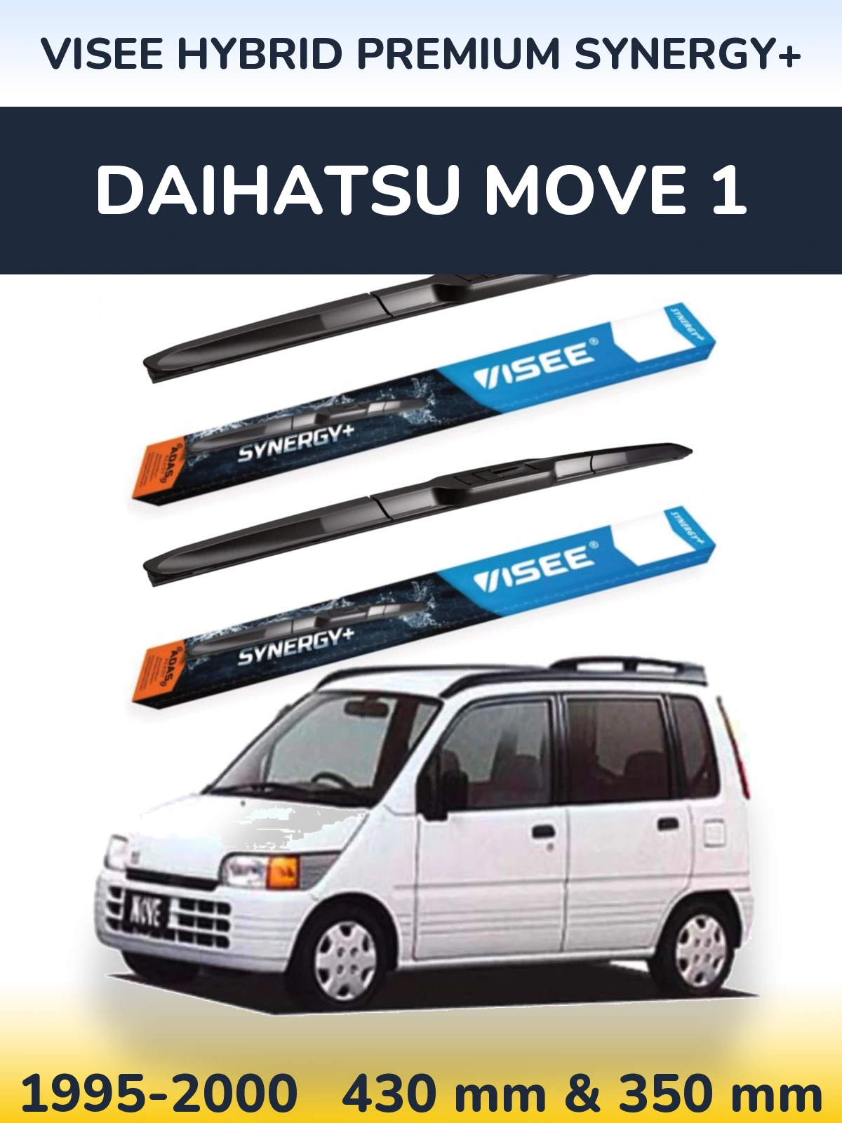 Front wiper blade set VISEE HYBRID PREMIUM SYNERGY+ 430 & 350 mm for Daihatsu Move 1 1995-2000