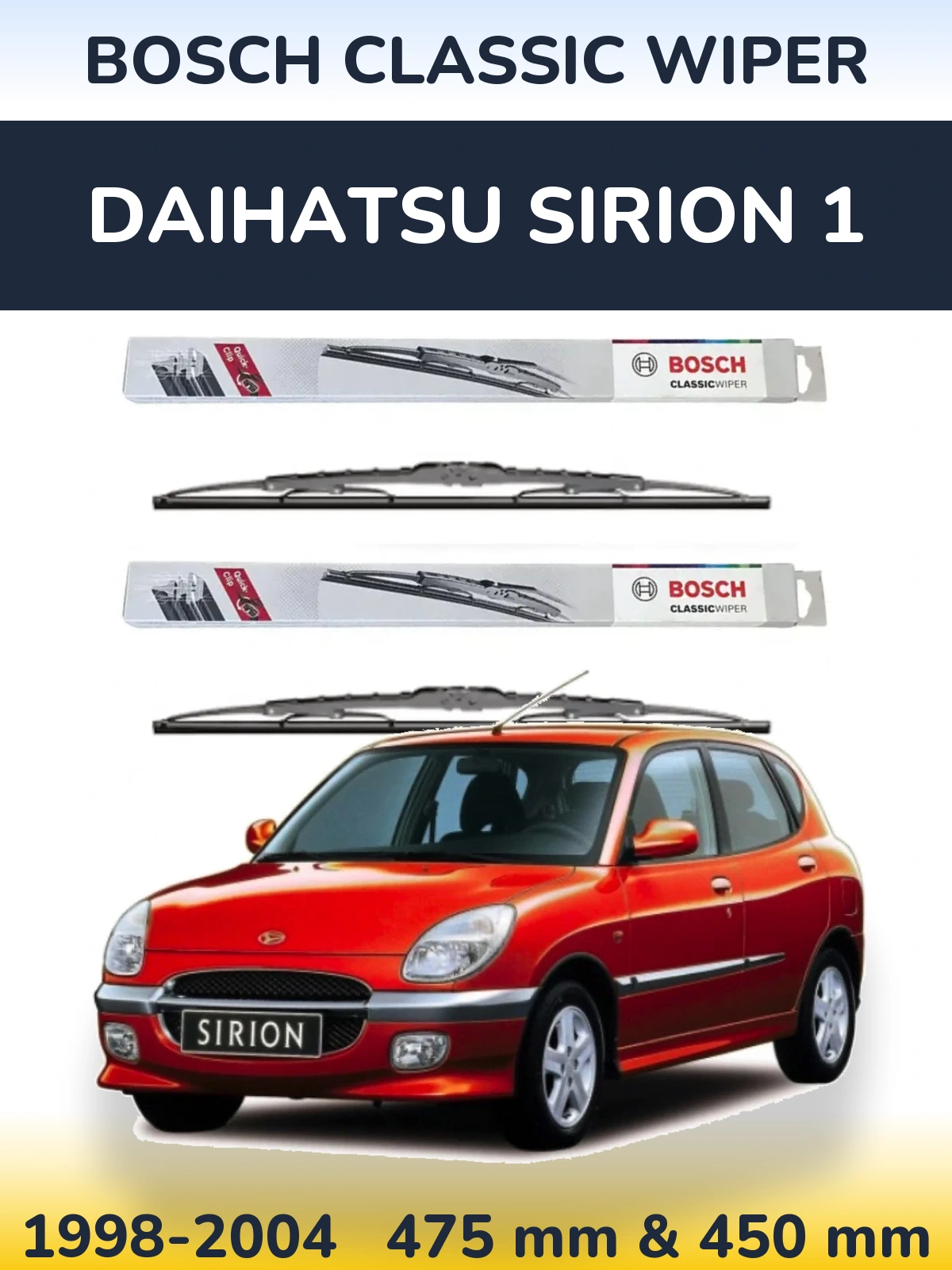 Комплект передних дворников BOSCH Classic Wiper 475 & 450 мм для Daihatsu SIrion 1 1998-2004