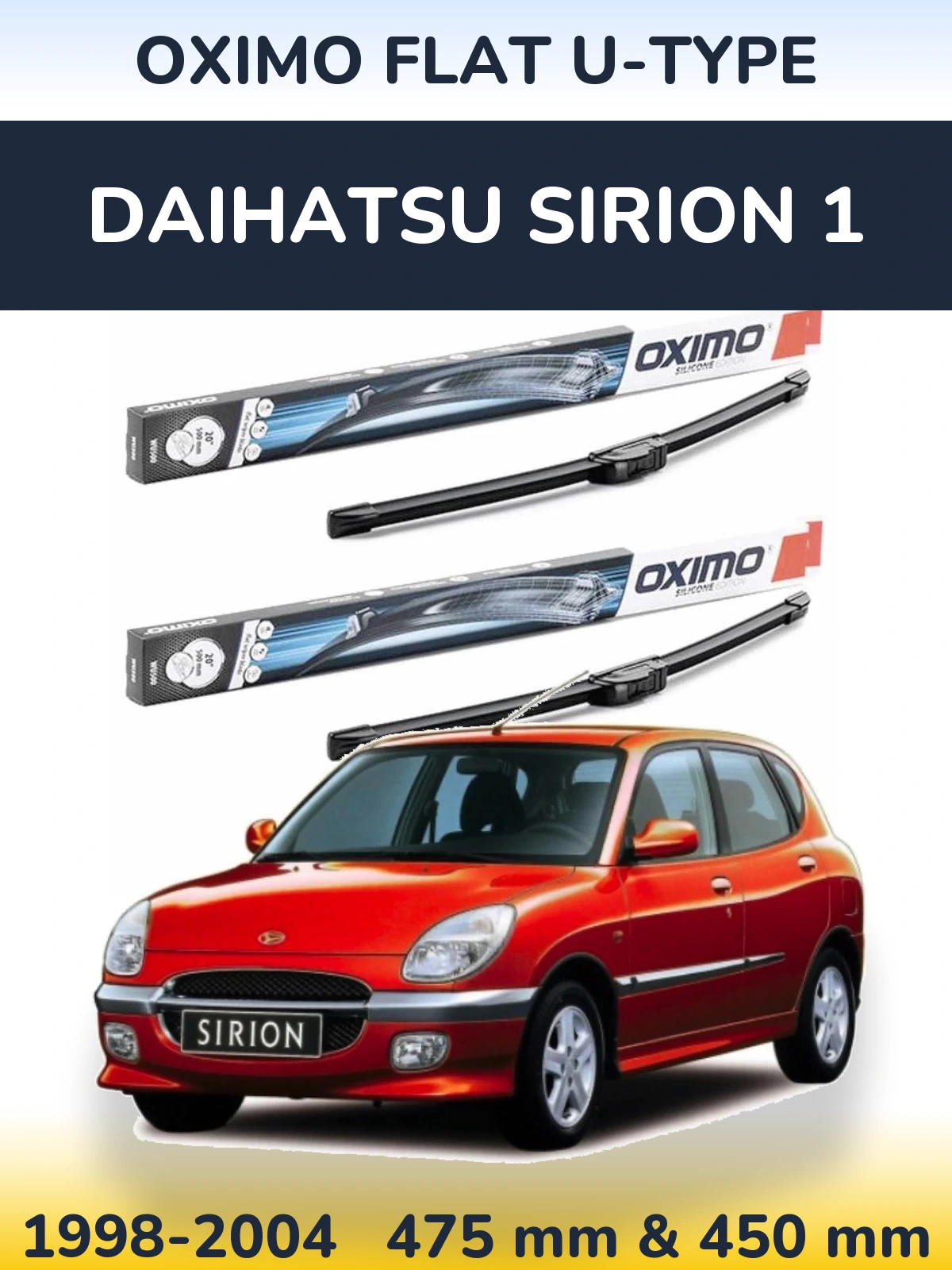 Комплект передних дворников Oximo Flat U-type 475 & 450 мм для Daihatsu SIrion 1 1998-2004