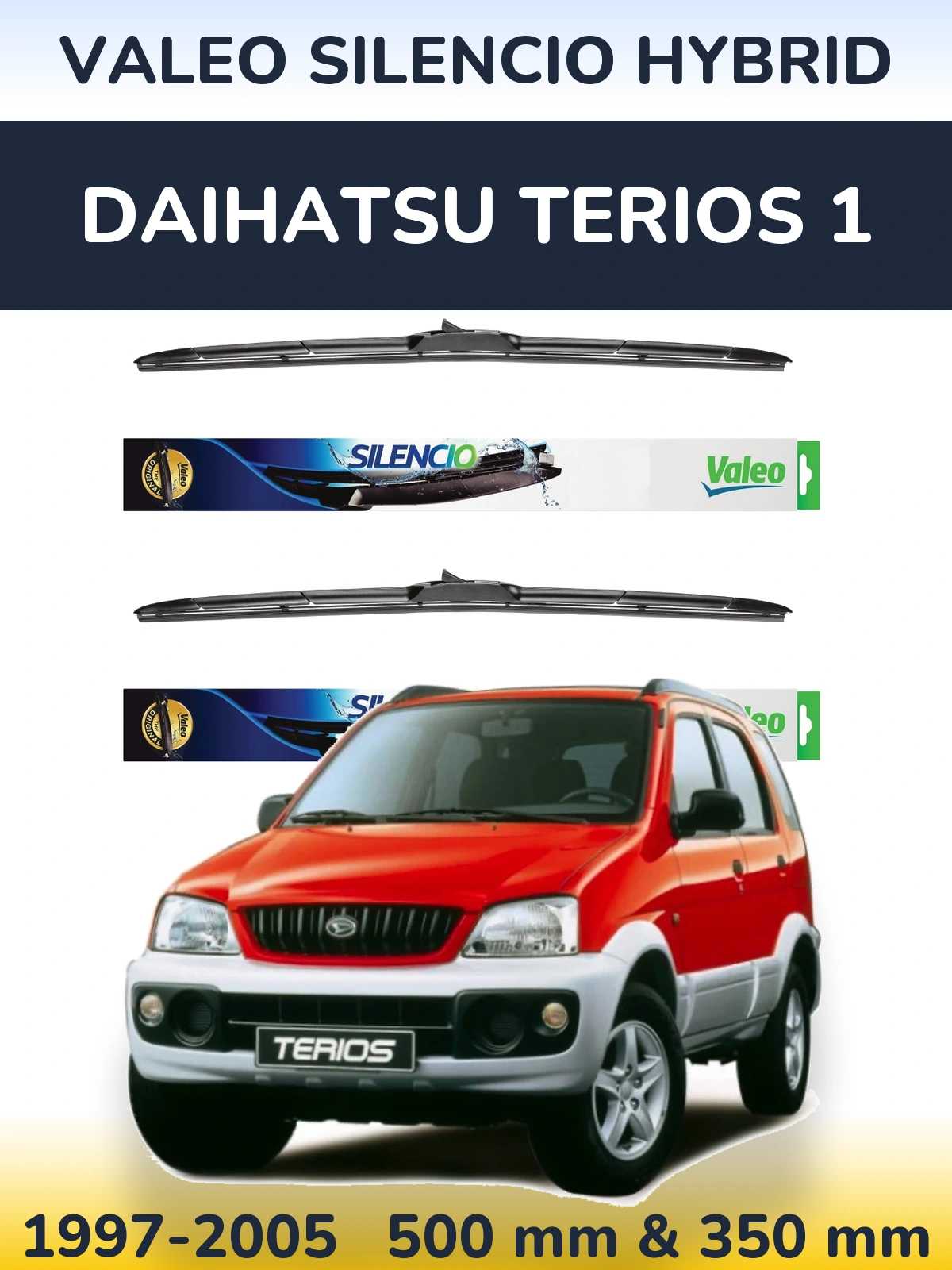 Front wiper blade set Valeo Silencio Hybrid 500 & 350 mm for Daihatsu Terios 1 1997-2005