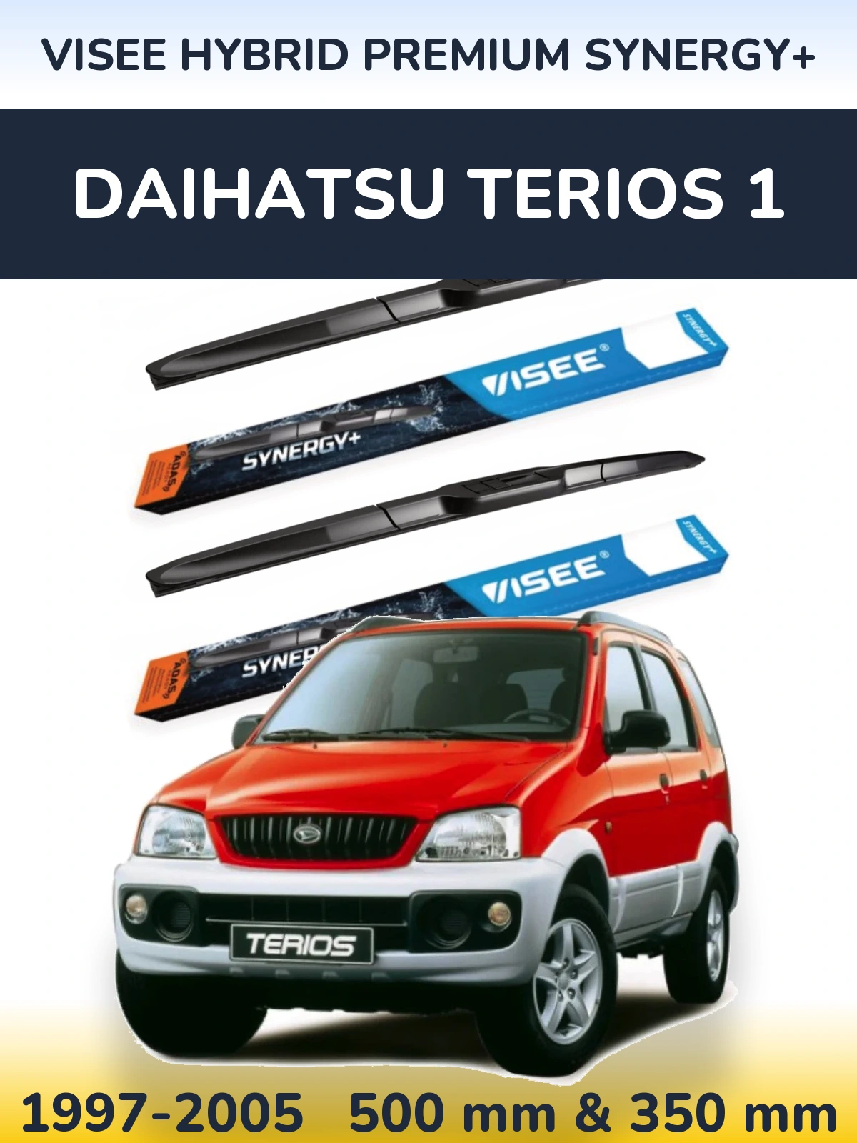 Front wiper blade set VISEE HYBRID PREMIUM SYNERGY+ 500 & 350 mm for Daihatsu Terios 1 1997-2005