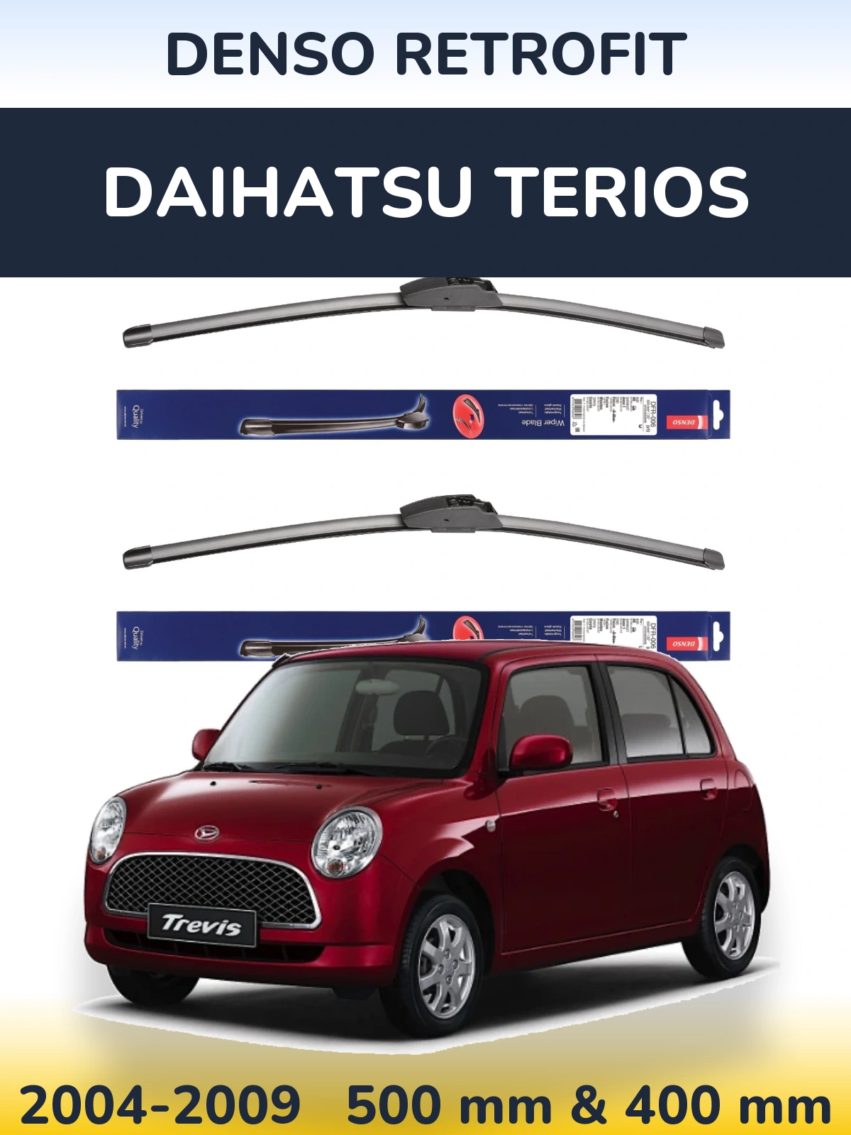 Front wiper blade set Denso Retrofit 500 & 400 mm for Daihatsu Terios 2004-2009