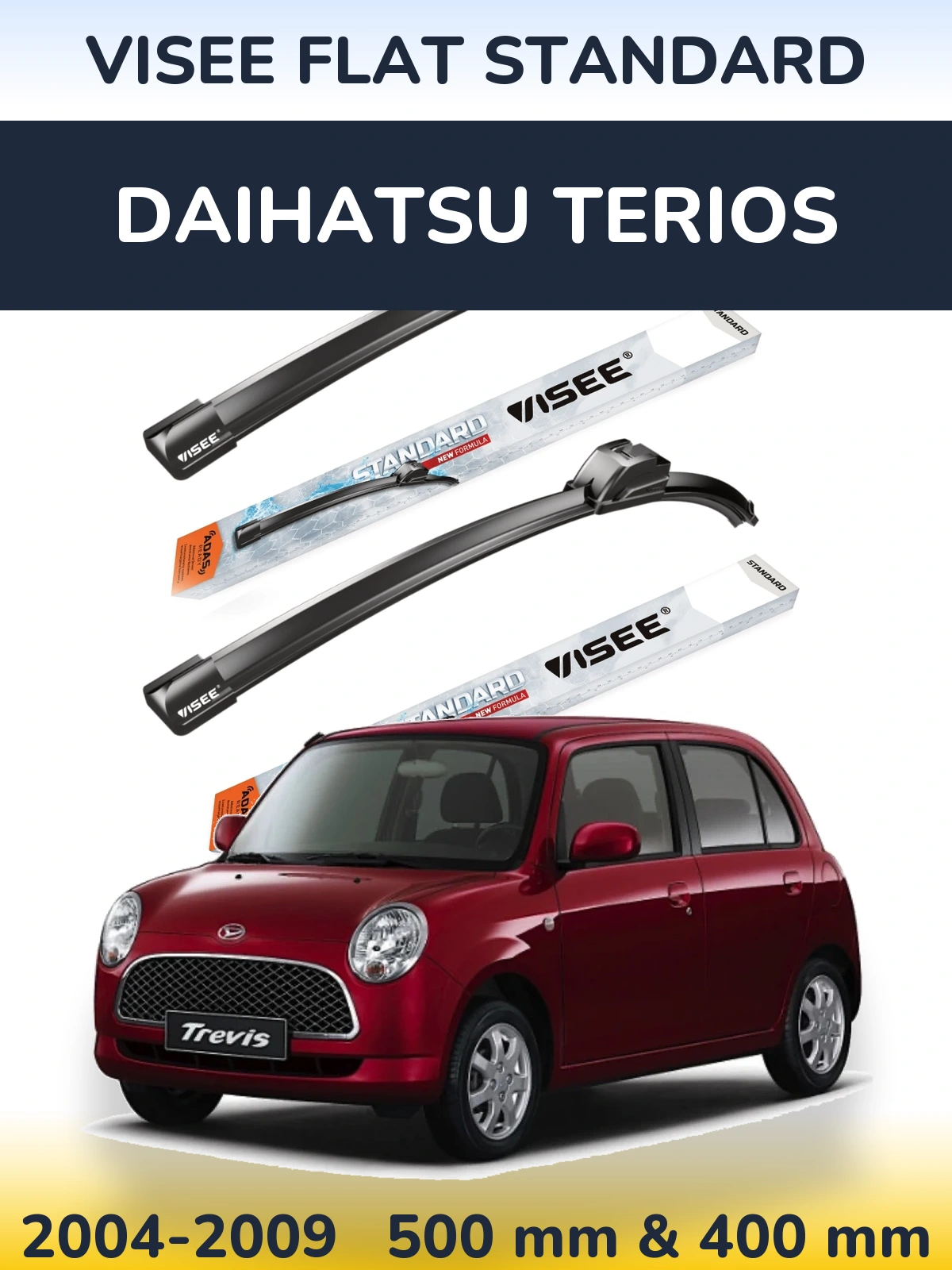 Комплект передних дворников VISEE FLAT STANDARD 500 & 400 мм для Daihatsu Terios 2004-2009