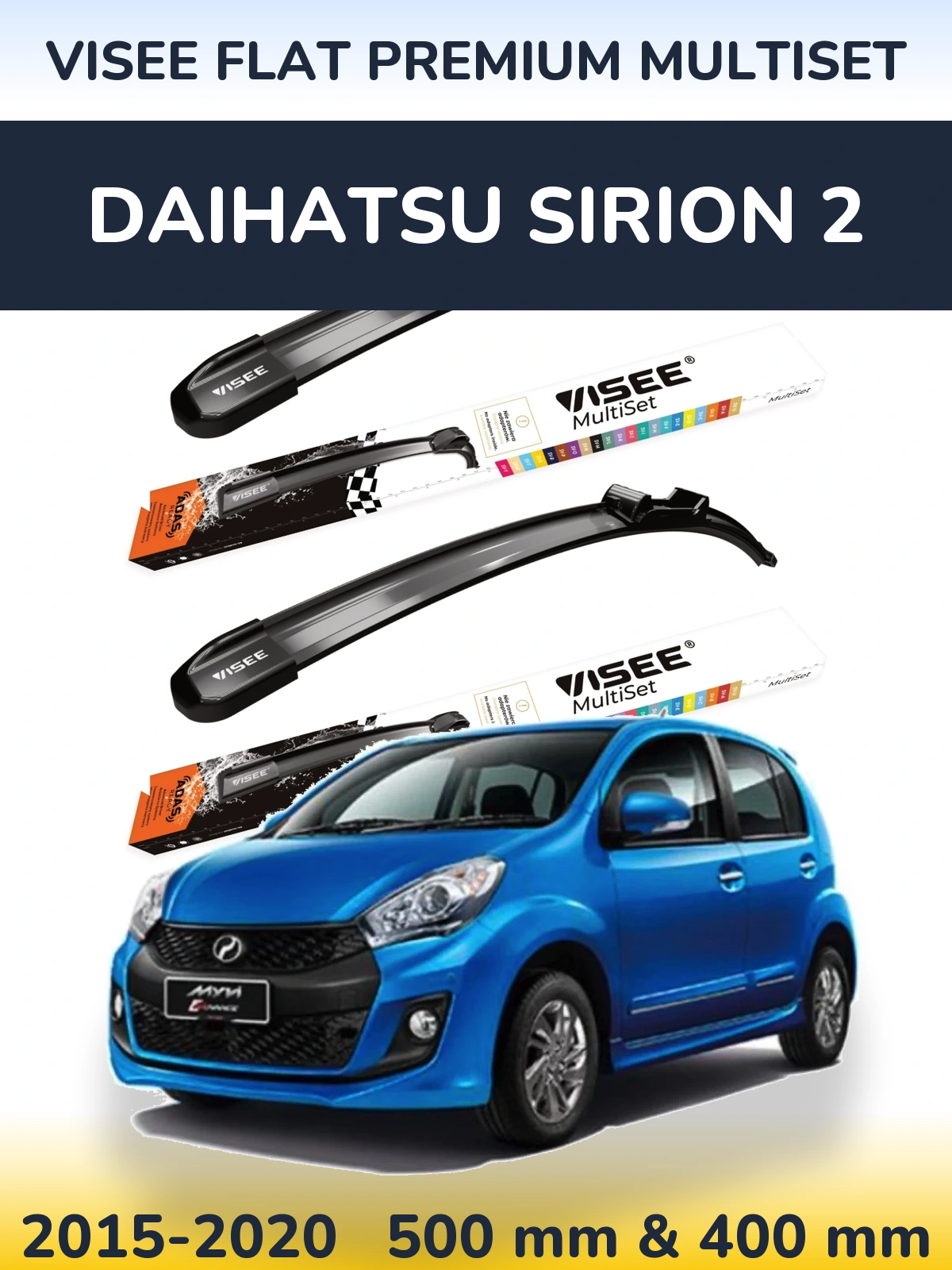 Torkarblad VISEE FLAT PREMIUM MultiSet för Daihatsu SIrion 2