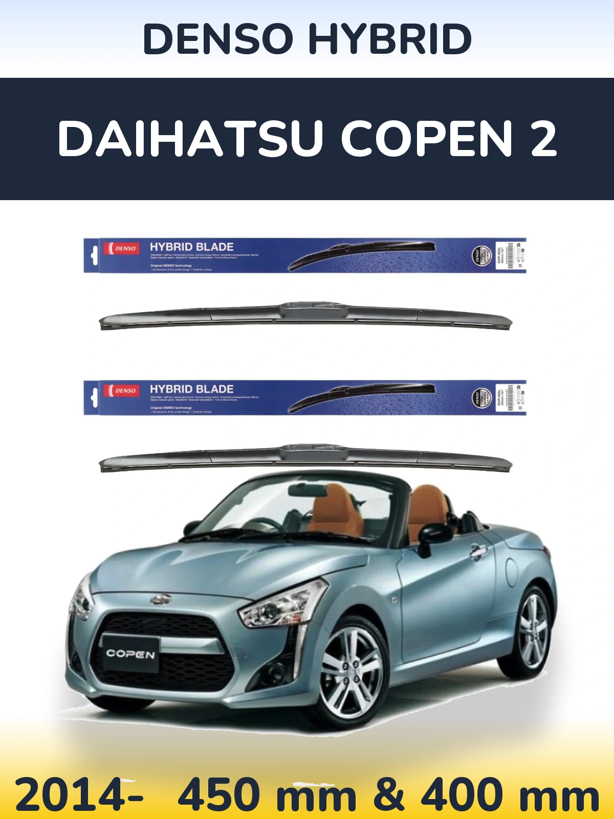 Комплект передніх щіток Denso Hybrid 450 & 400 мм для Daihatsu Copen 2 2014-2026