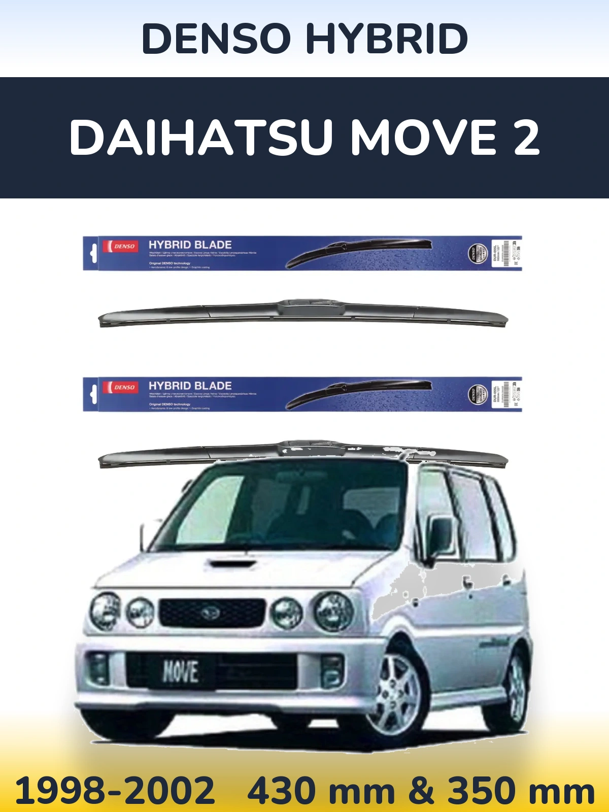 Front wiper blade set Denso Hybrid 430 & 350 mm for Daihatsu Move 2 1998-2002