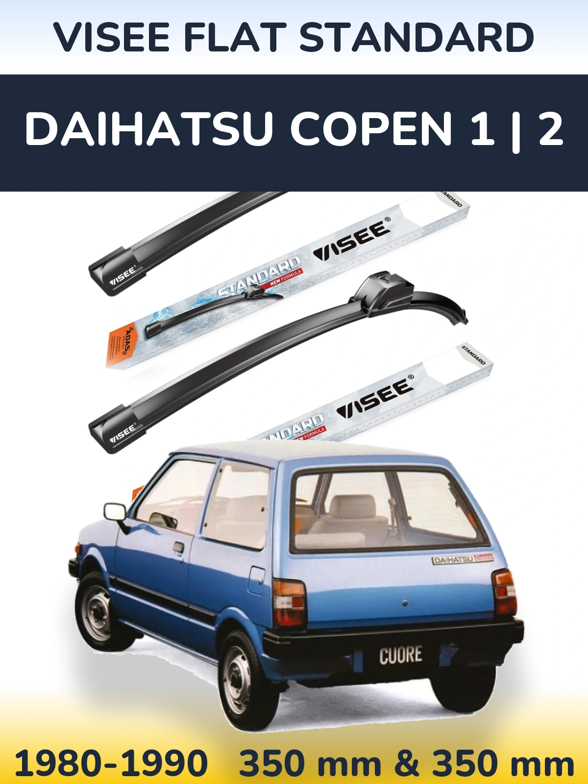 Комплект передних дворников VISEE FLAT STANDARD 350 & 350 мм для Daihatsu Copen 1 | 2 1980-1990
