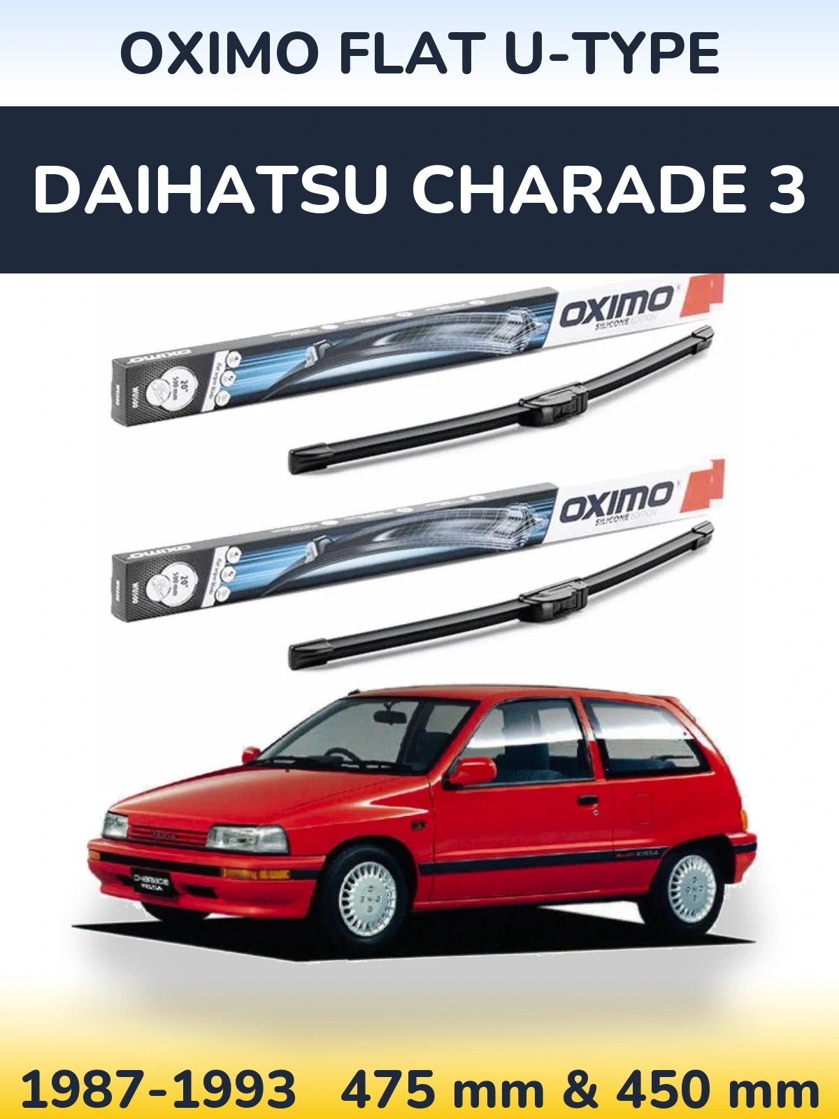Комплект передніх щіток Oximo Flat U-type 475 & 450 мм для Daihatsu Charade 3 1987-1993
