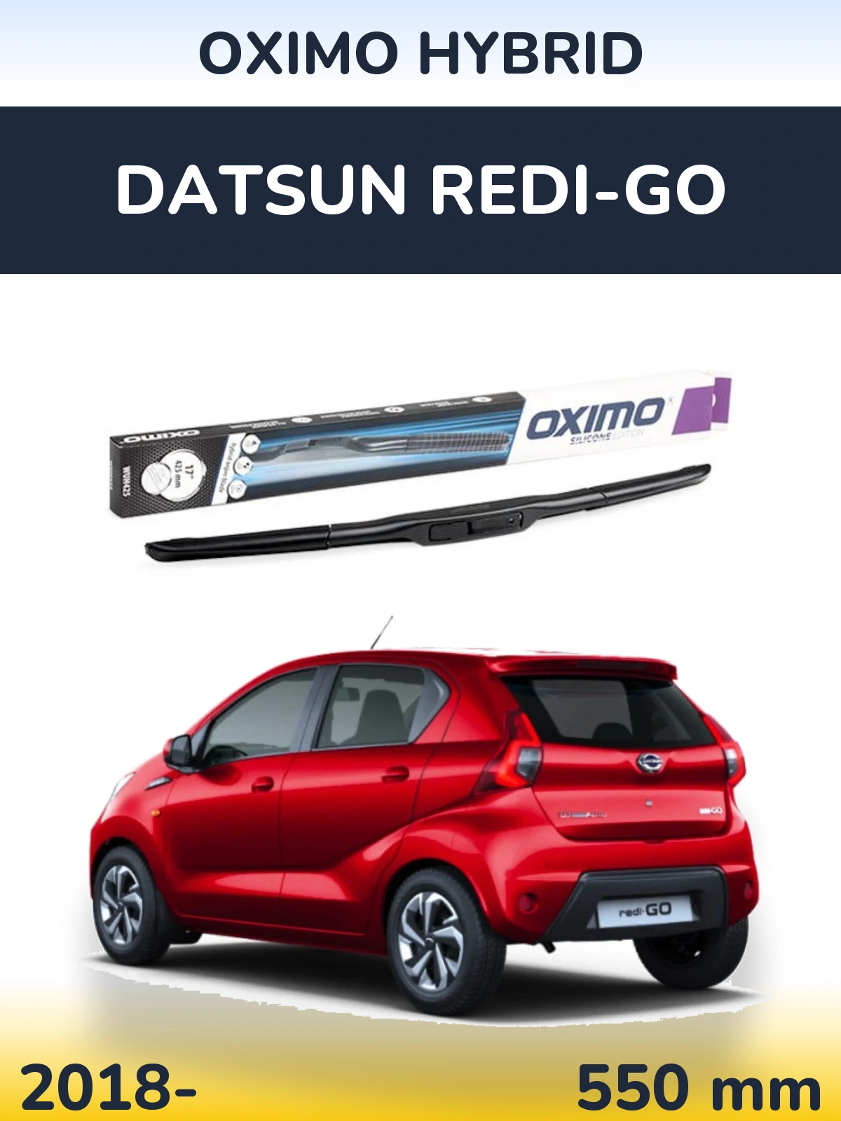 Передний дворник Oximo Hybrid 550 мм для Datsun Redi-Go 2018-2026