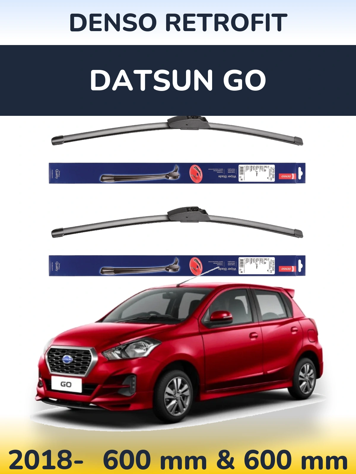 Front wiper blade set Denso Retrofit 600 & 600 mm for Datsun Go 2018-2026
