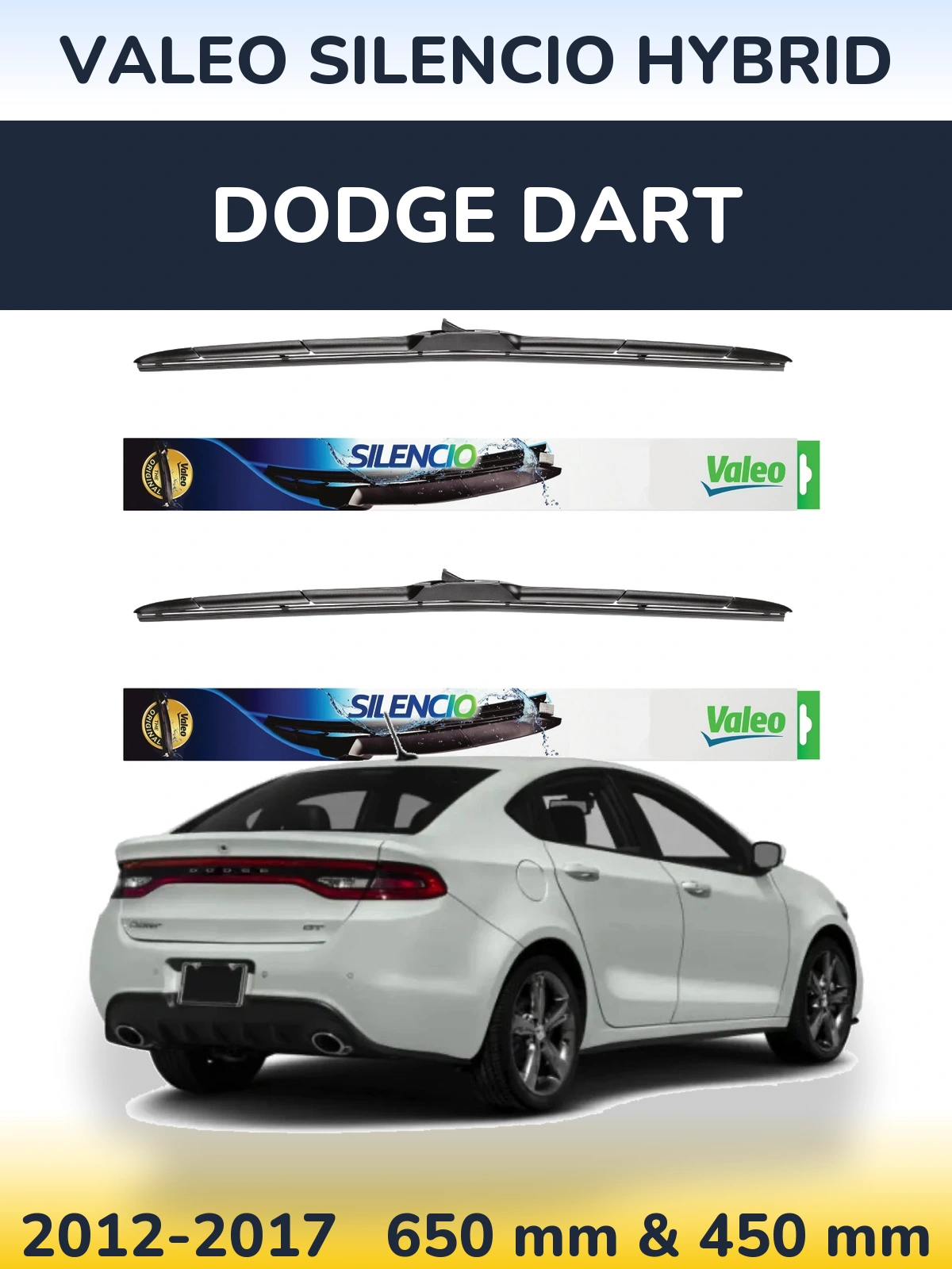 Комплект передних дворников Valeo Silencio Hybrid 650 & 450 мм для Dodge Dart 2012-2017