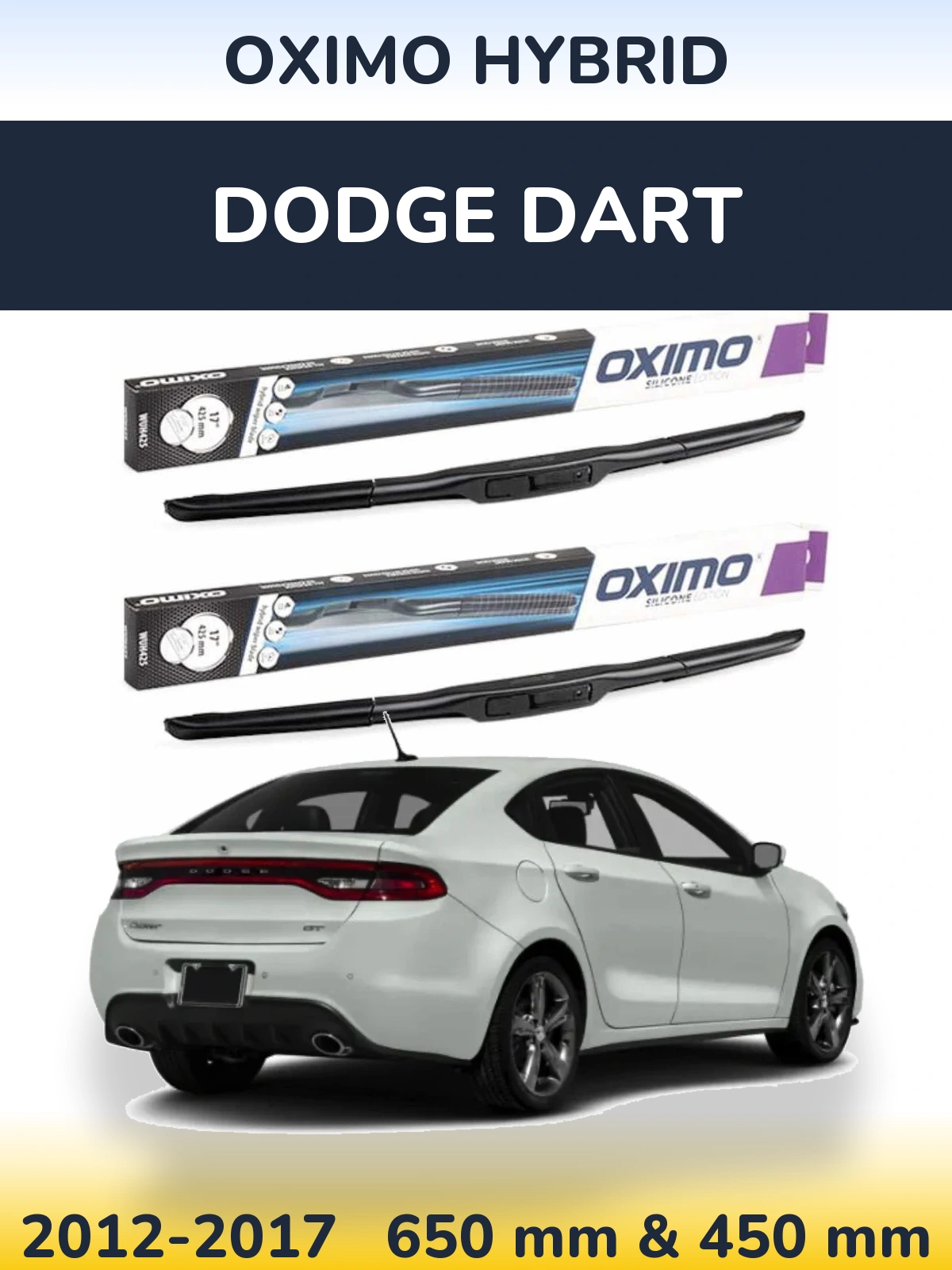 Комплект передніх щіток Oximo Hybrid 650 & 450 мм для Dodge Dart 2012-2017
