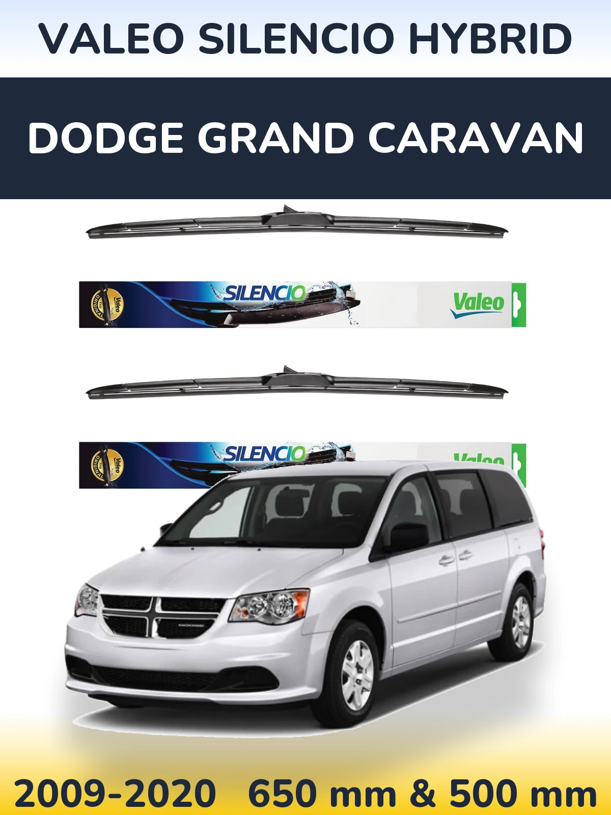 Комплект передніх щіток Valeo Silencio Hybrid 650 & 500 мм для Dodge Grand Caravan 2009-2020