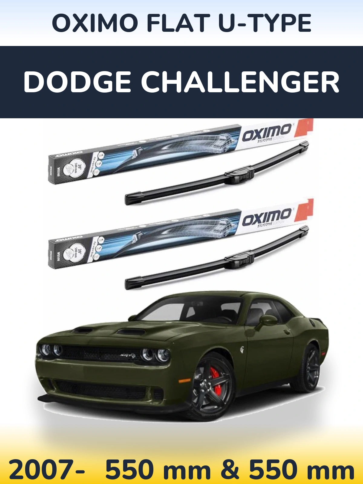 Комплект передних дворников Oximo Flat U-type 550 & 550 мм для Dodge Challenger 2007-2026