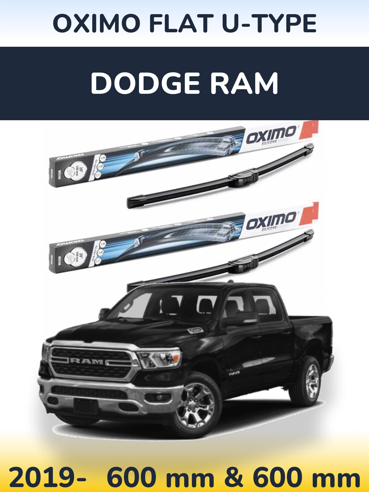 Front wiper blade set Oximo Flat U-type 600 & 600 mm for Dodge RAM 2019-2026