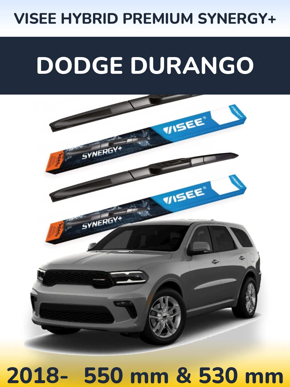 Комплект передних дворников VISEE HYBRID PREMIUM SYNERGY+ 550 & 530 мм для Dodge Durango 2018-2026