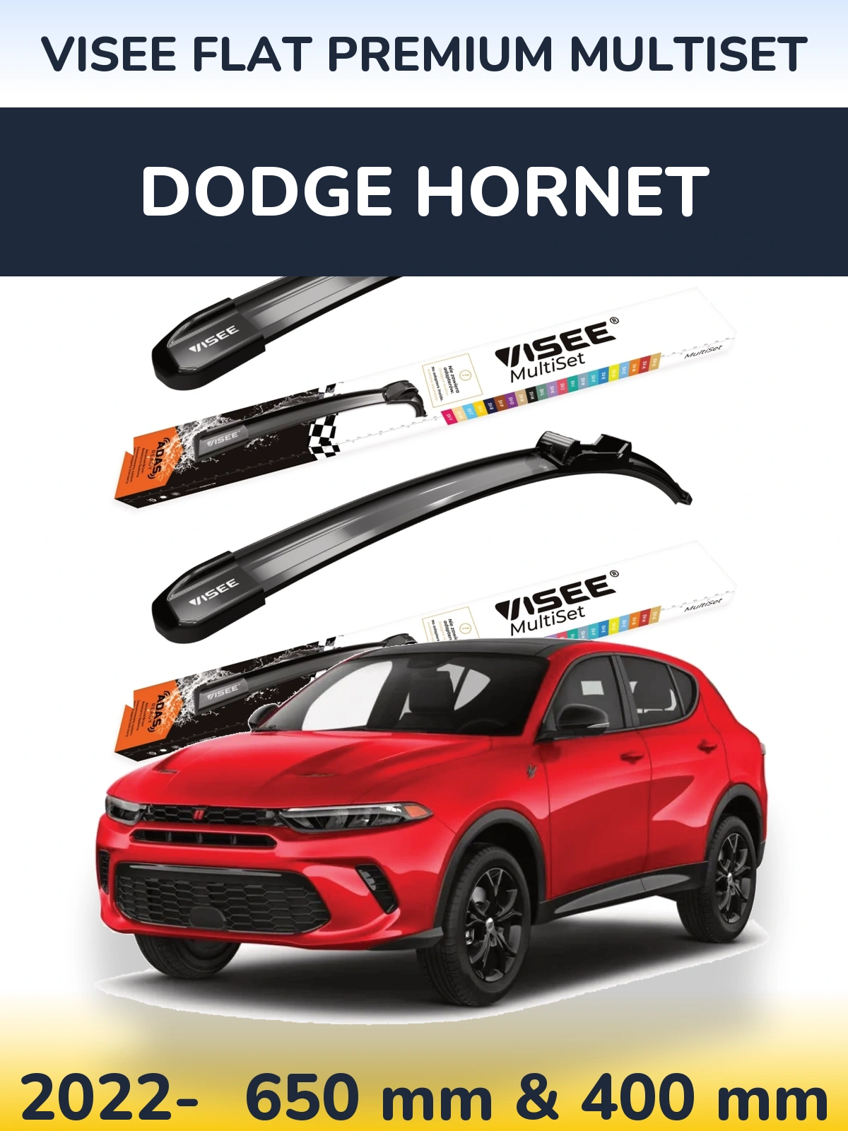 Front wiper blade set VISEE FLAT PREMIUM MultiSet 650 & 400 mm for Dodge Hornet 2022-2026
