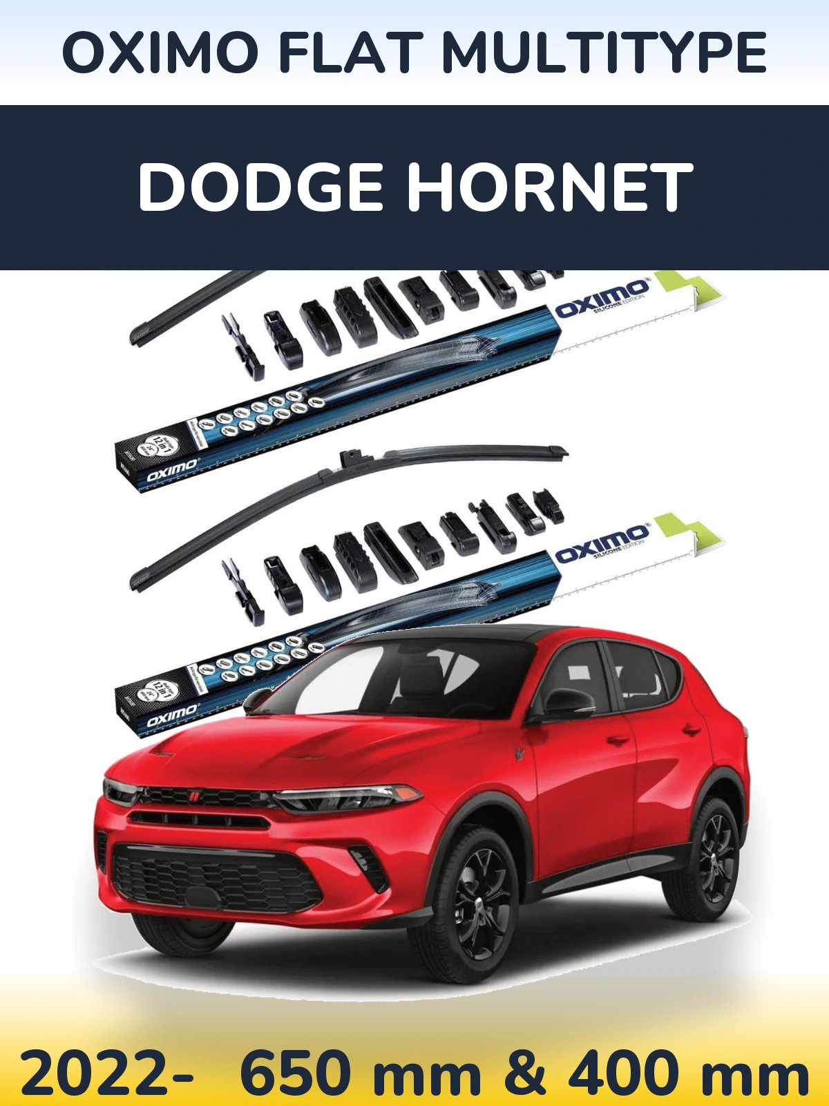 Front wiper blade set Oximo Flat MultiTypee 650 & 400 mm for Dodge Hornet 2022-2026