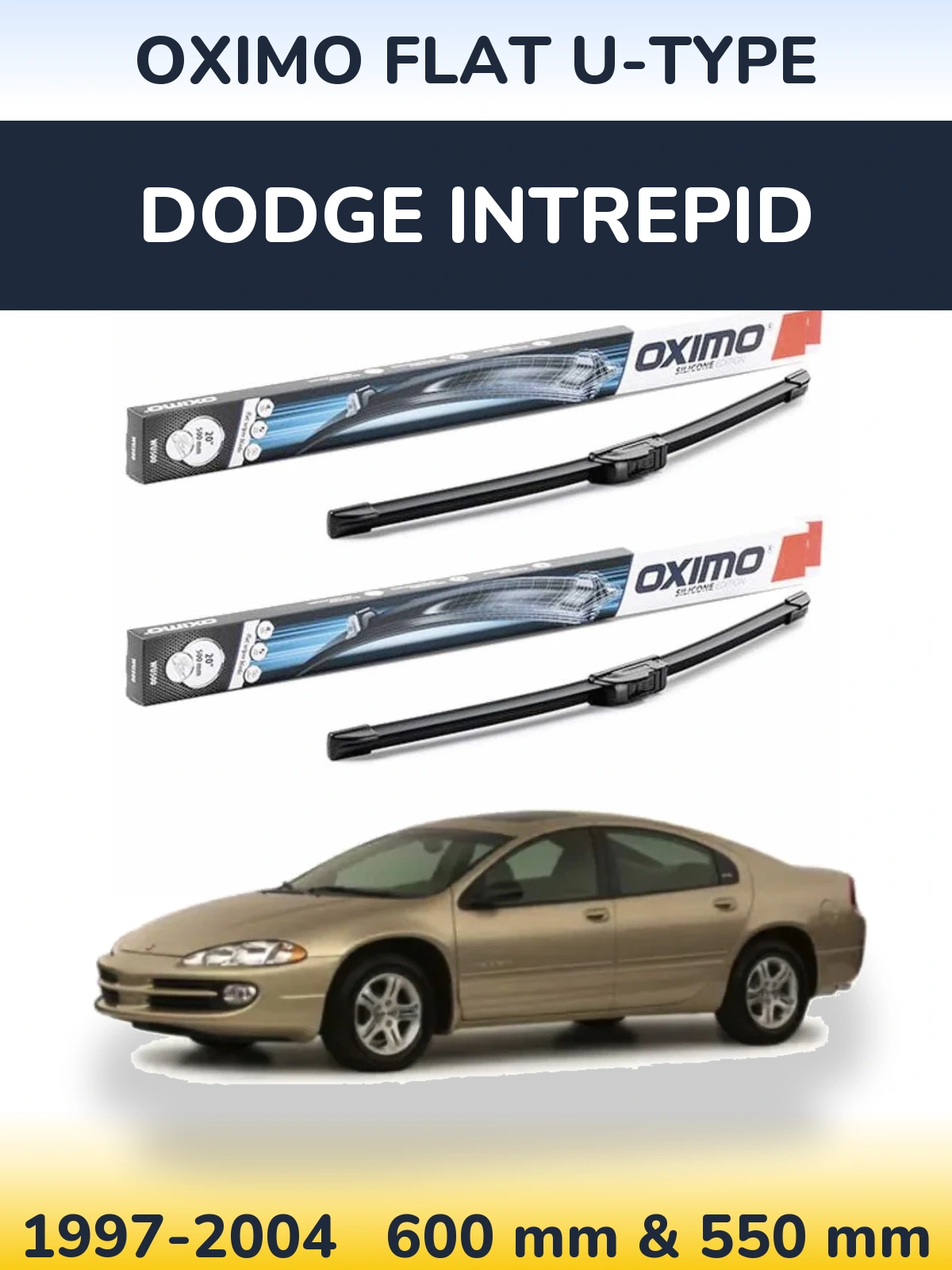 Front wiper blade set Oximo Flat U-type 600 & 550 mm for Dodge Intrepid 1997-2004