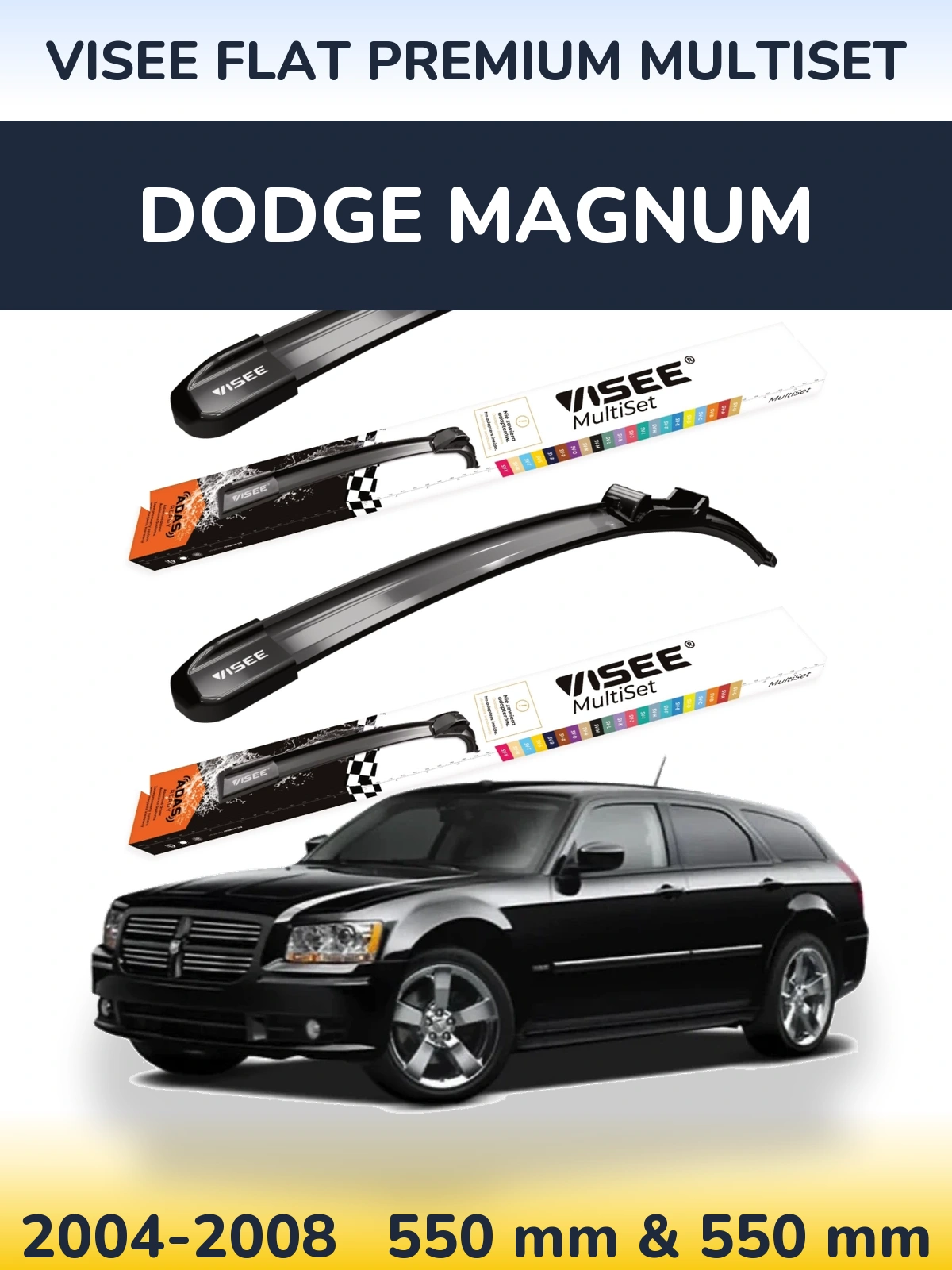 Комплект передніх щіток VISEE FLAT PREMIUM MultiSet 550 & 550 мм для Dodge Magnum 2004-2008