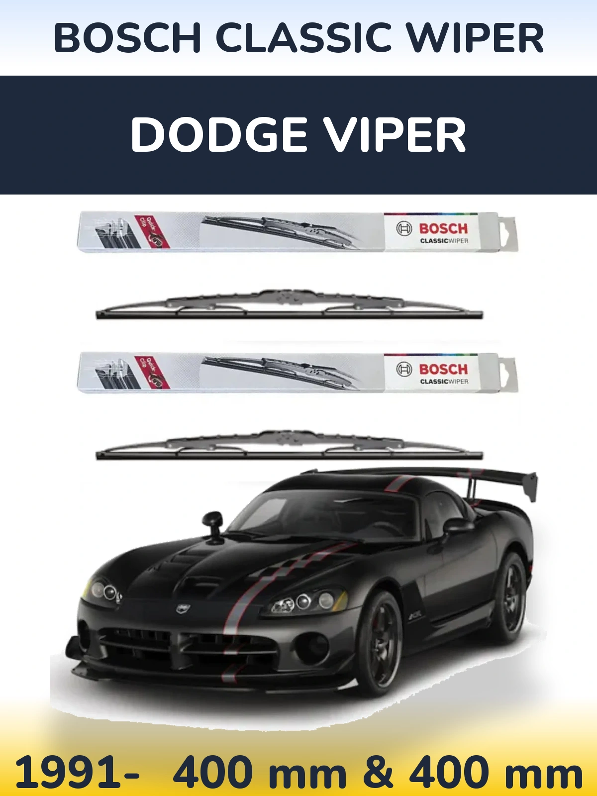 Комплект передніх щіток BOSCH Classic Wiper 400 & 400 мм для Dodge Viper 1991-2026
