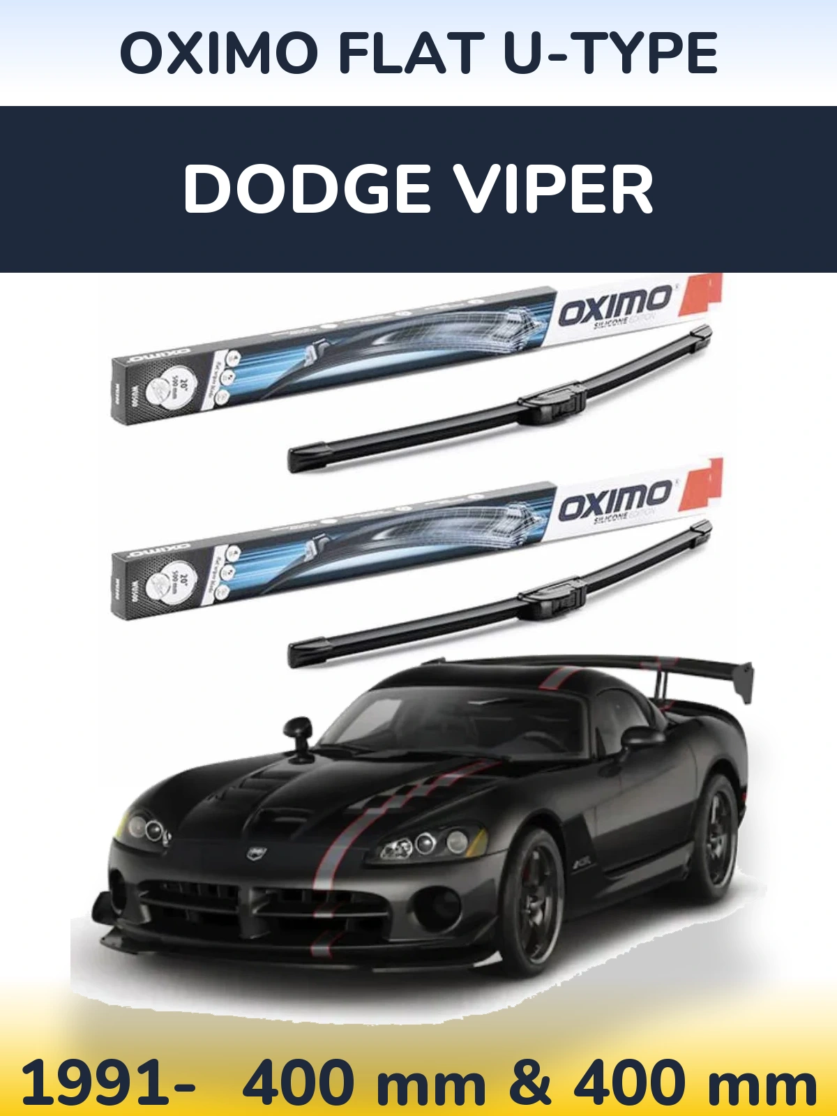 Комплект передних дворников Oximo Flat U-type 400 & 400 мм для Dodge Viper 1991-2026