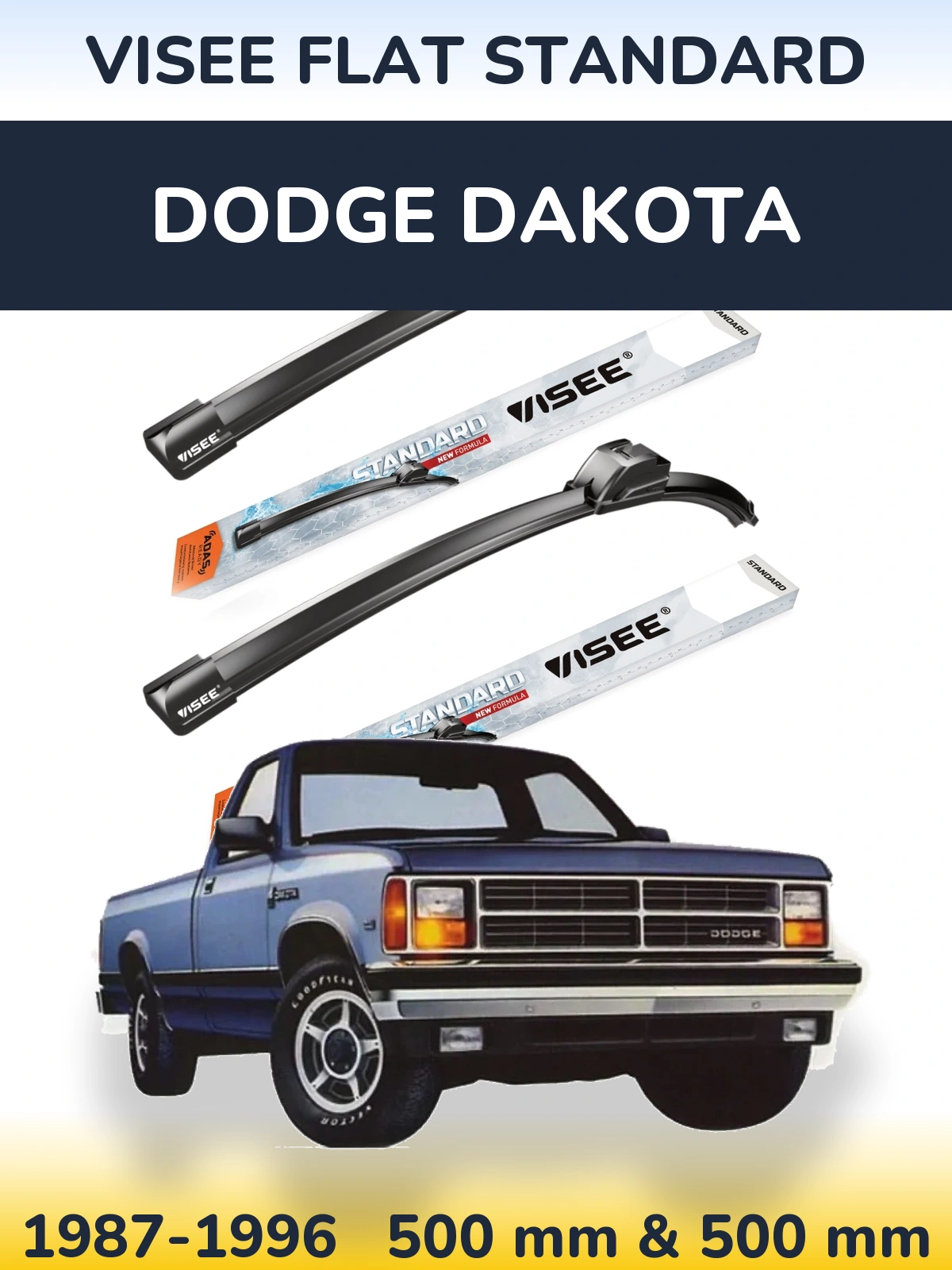 Комплект передних дворников VISEE FLAT STANDARD 500 & 500 мм для Dodge Dakota 1987-1996