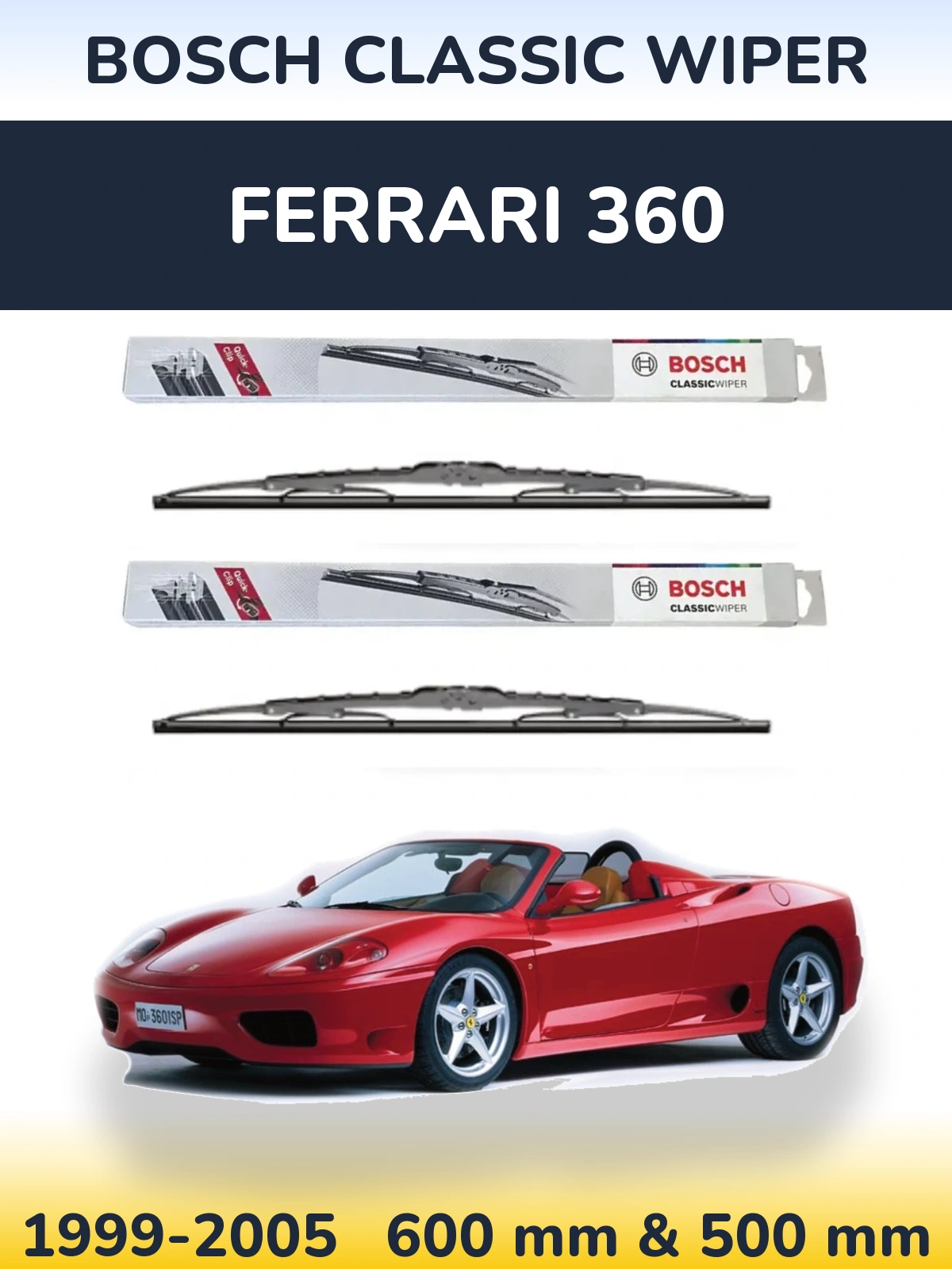 Комплект передніх щіток BOSCH Classic Wiper 600 & 500 мм для Ferrari 360 1999-2005