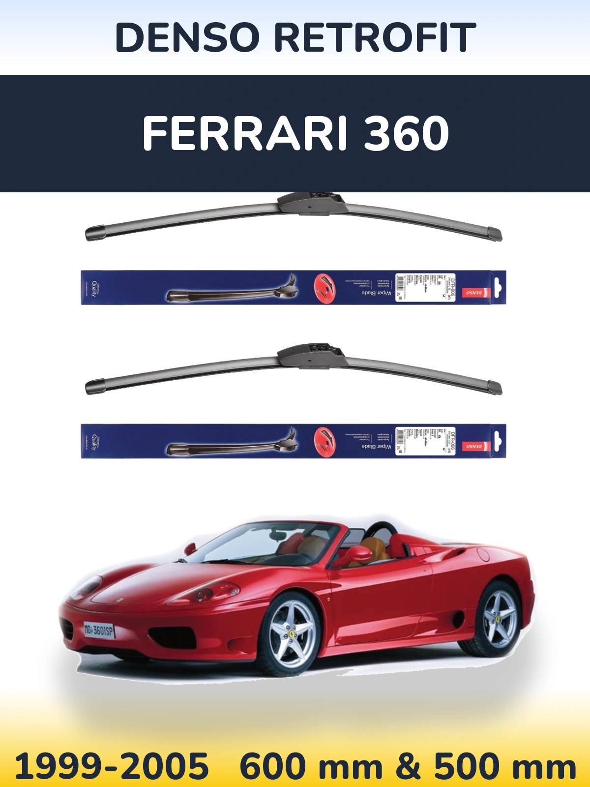 Комплект передніх щіток Denso Retrofit 600 & 500 мм для Ferrari 360 1999-2005