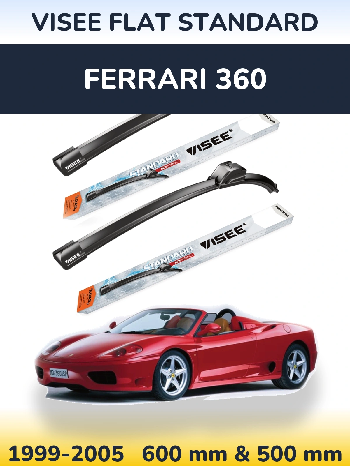 Комплект передних дворников VISEE FLAT STANDARD 600 & 500 мм для Ferrari 360 1999-2005