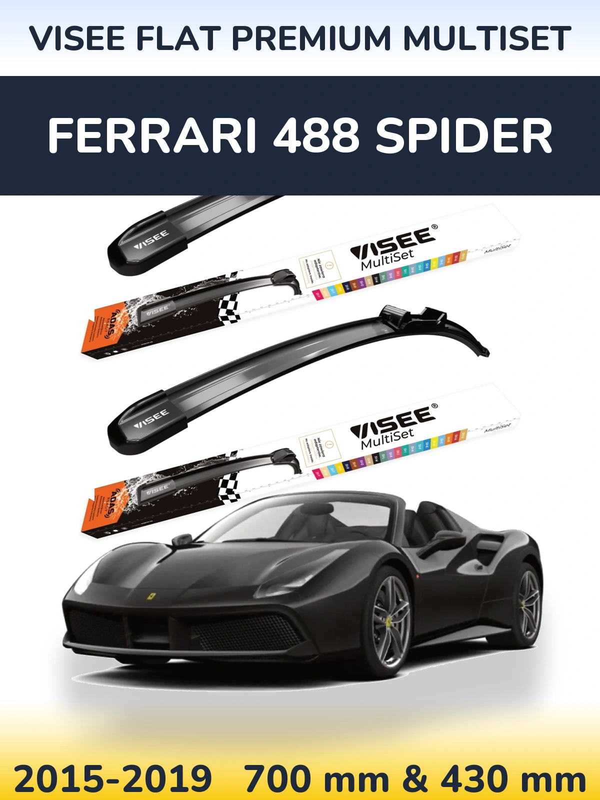 Torkarblad VISEE FLAT PREMIUM MultiSet för Ferrari 488 Spider