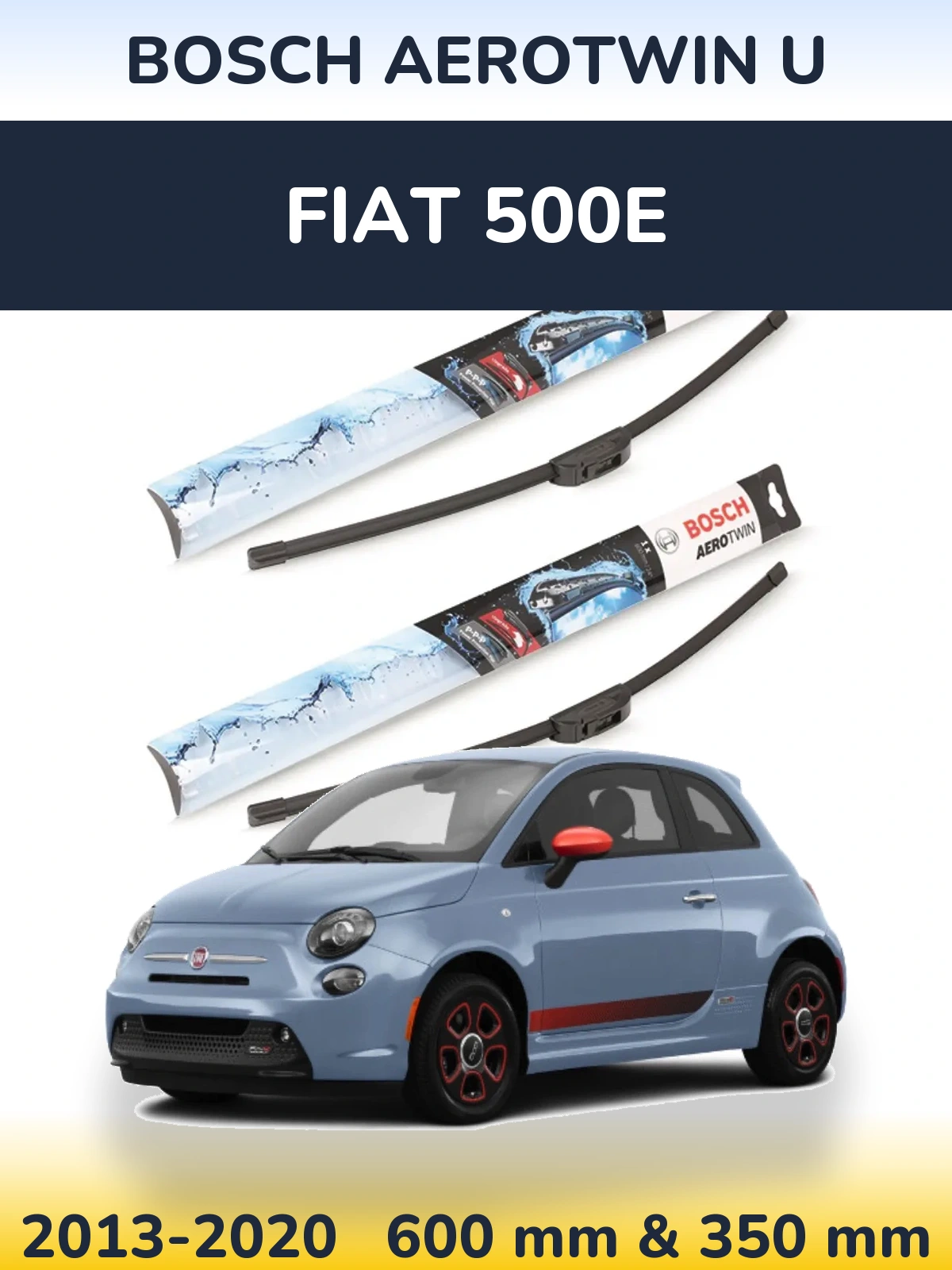 Комплект передніх щіток BOSCH AeroTwin U 600 & 350 мм для Fiat 500e 2013-2020