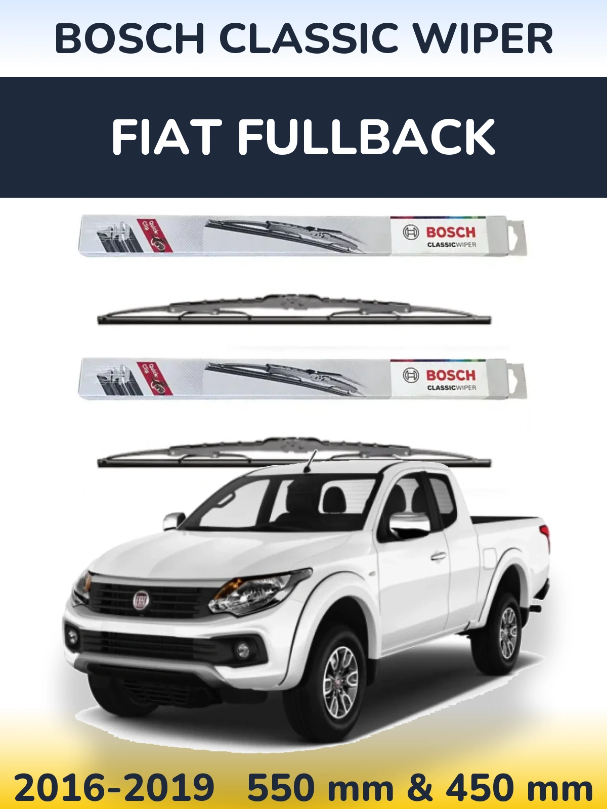 Front wiper blade set BOSCH Classic Wiper 550 & 450 mm for Fiat Fullback 2016-2019