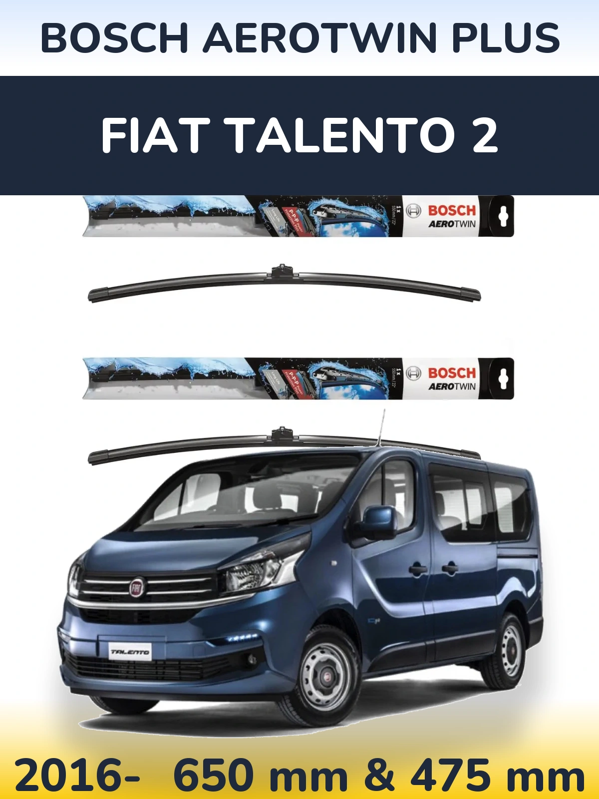 Комплект передних дворников BOSCH AeroTwin Plus 650 & 475 мм для Fiat Talento 2 2016-2026