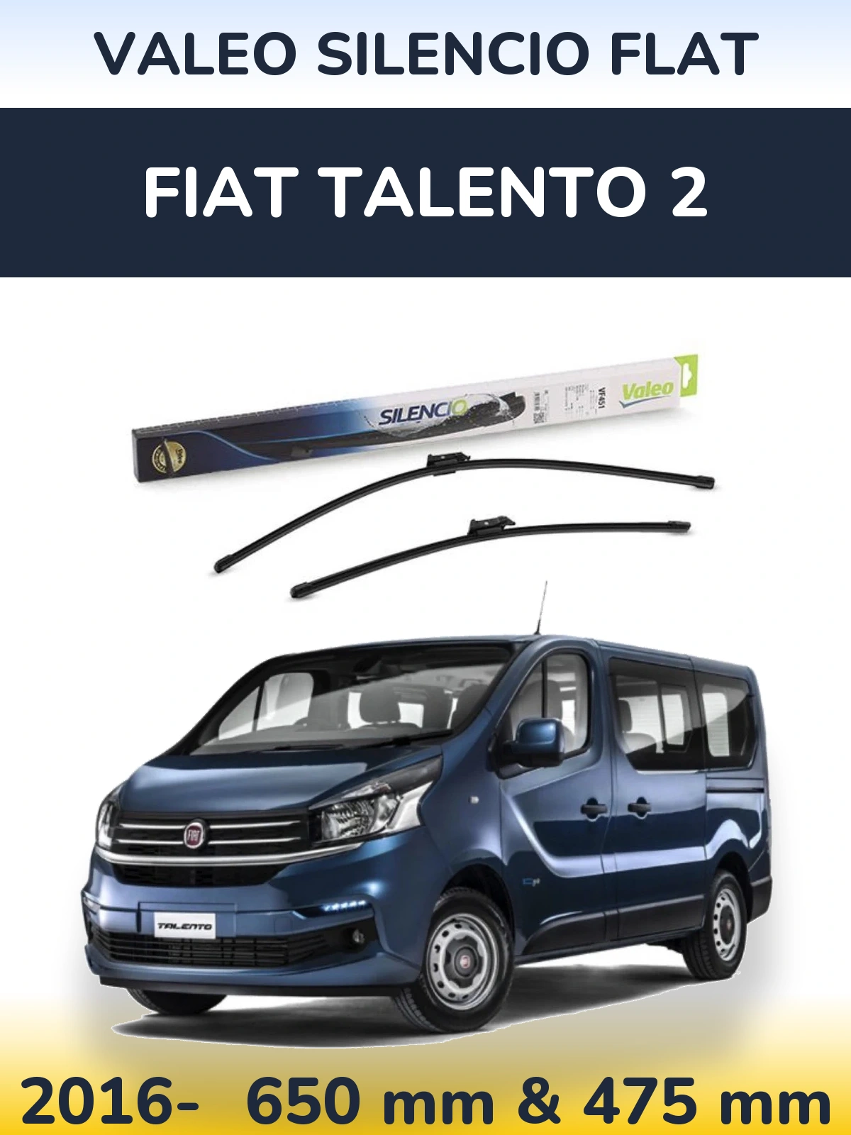 Комплект передних дворников Valeo Silencio Flat 650 & 475 мм для Fiat Talento 2 2016-2026