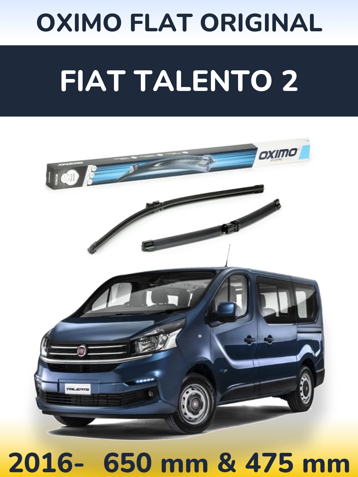 Комплект передних дворников Oximo Flat Original 650 & 475 мм для Fiat Talento 2 2016-2026