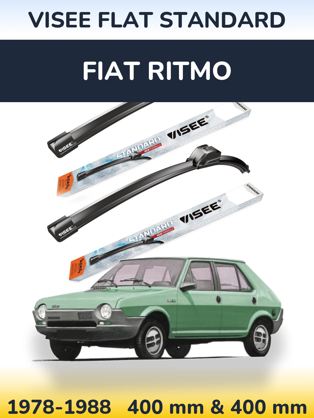 Комплект передніх щіток VISEE FLAT STANDARD 400 & 400 мм для Fiat Ritmo 1978-1988