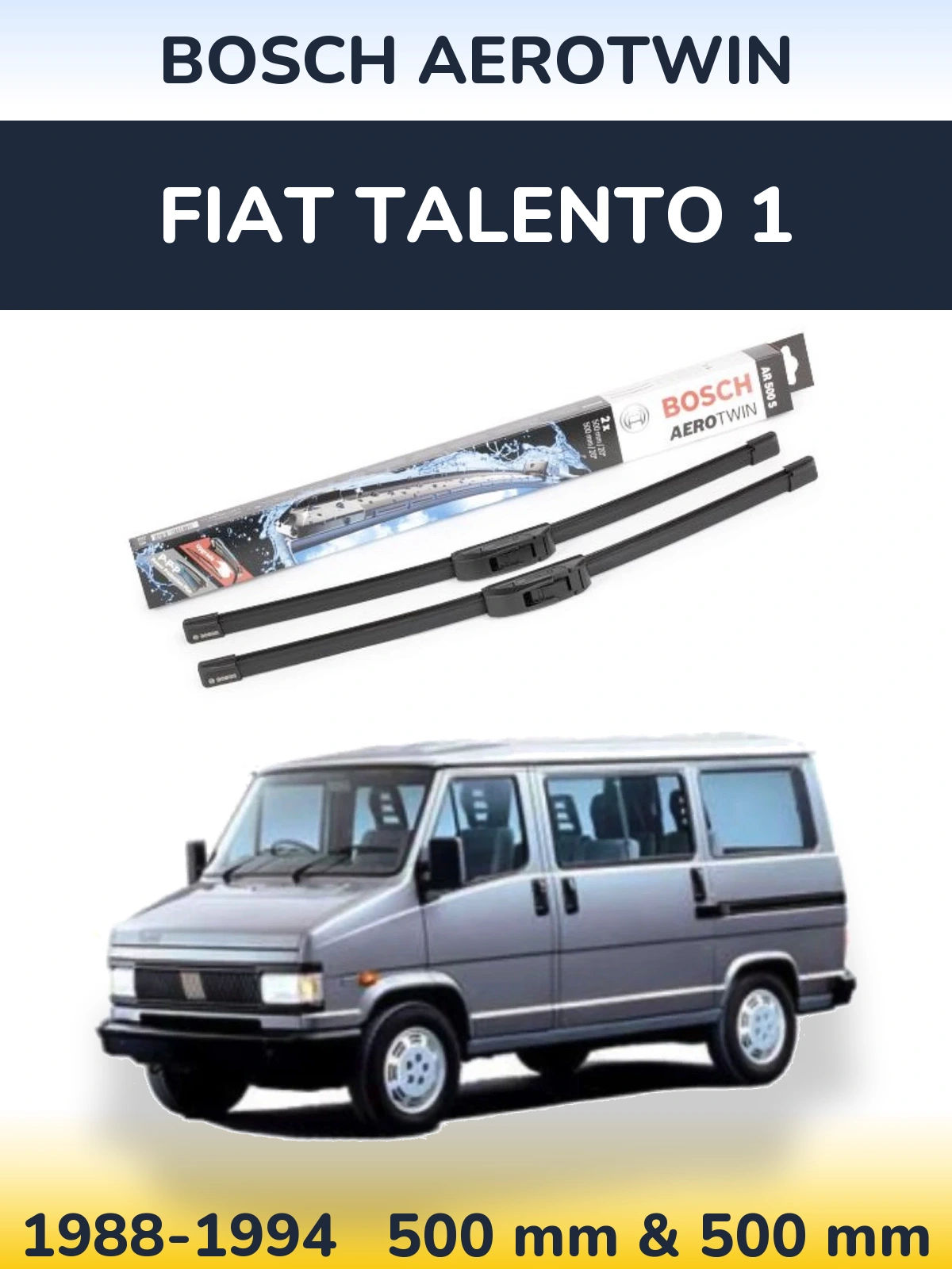 Front wiper blade set BOSCH AeroTwin 500 & 500 mm for Fiat Talento 1 1988-1994