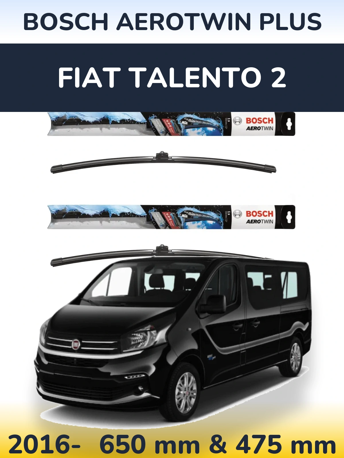 Комплект передніх щіток BOSCH AeroTwin Plus 650 & 475 мм для Fiat Talento 2 2016-2026