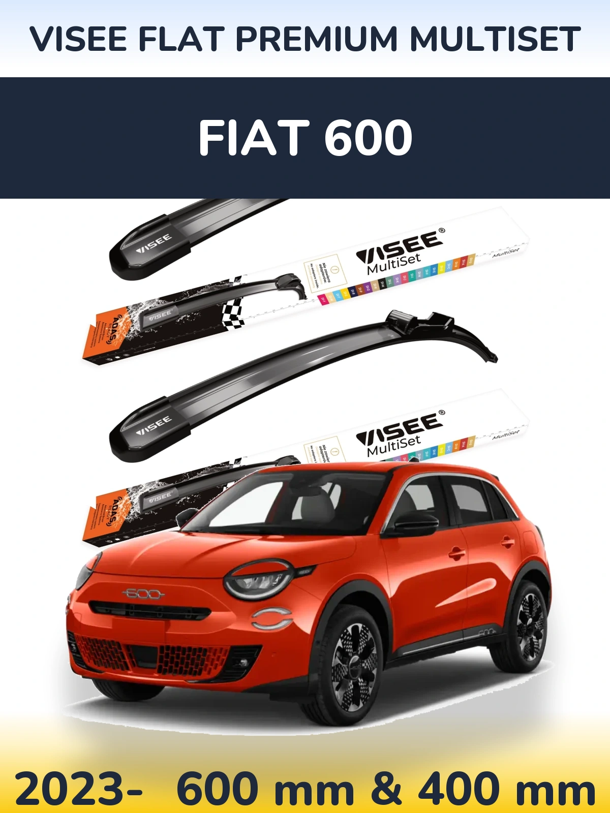 Комплект передніх щіток VISEE FLAT PREMIUM MultiSet 600 & 400 мм для Fiat 600 2023-2026