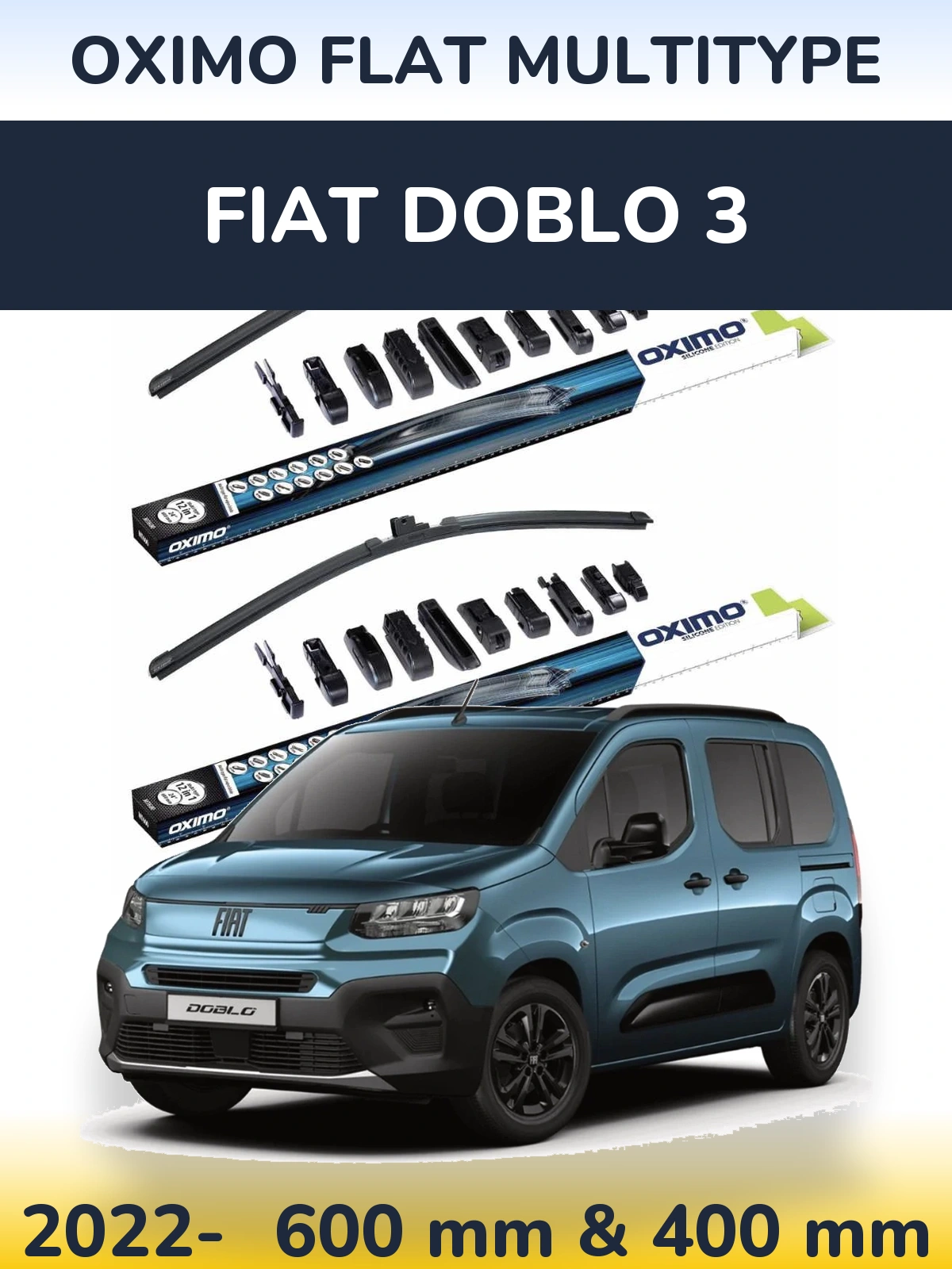 Комплект передних дворников Oximo Flat MultiТипe 600 & 400 мм для Fiat Doblo 3 2022-2026