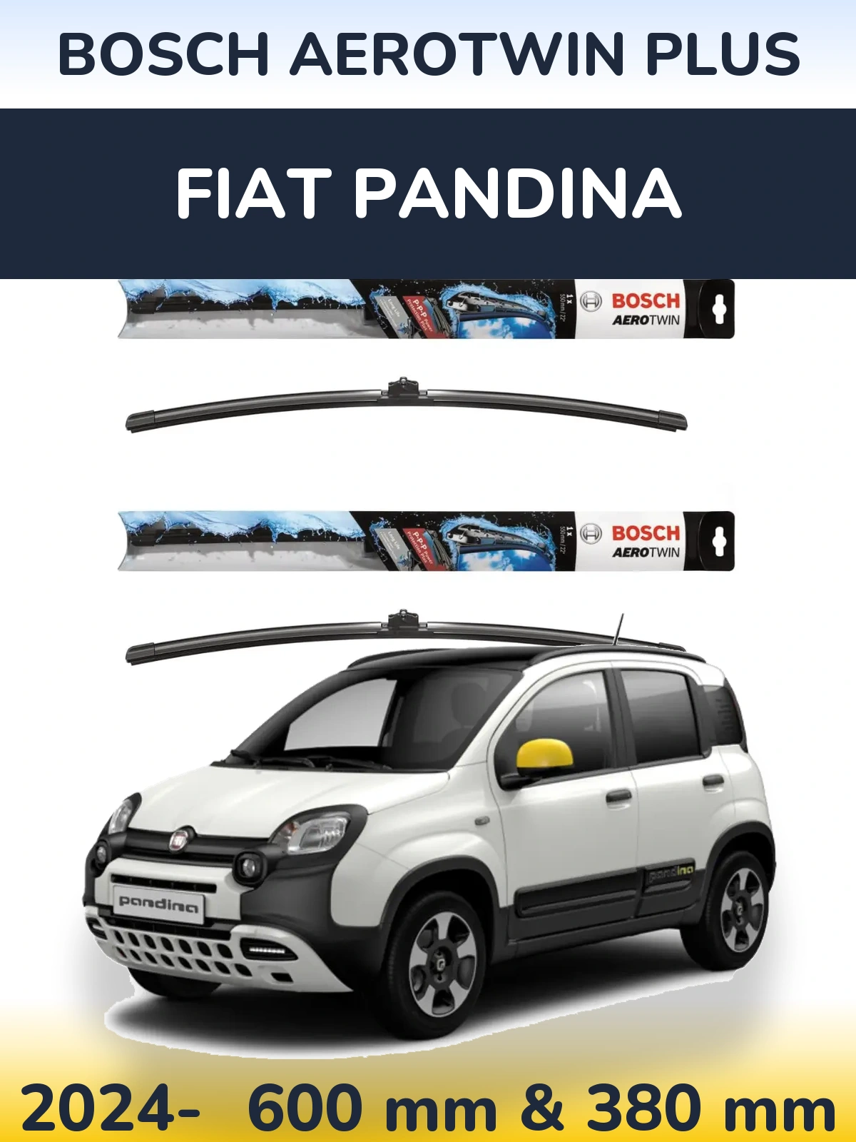 Комплект передніх щіток BOSCH AeroTwin Plus 600 & 380 мм для Fiat Pandina 2024-2026