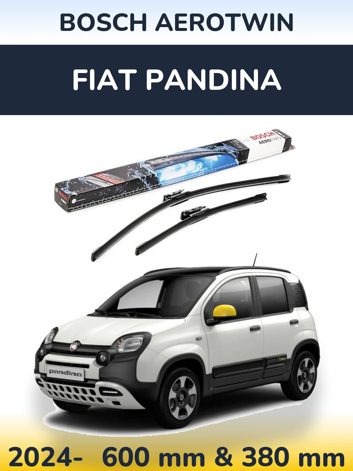 Комплект передніх щіток BOSCH AeroTwin 600 & 380 мм для Fiat Pandina 2024-2026