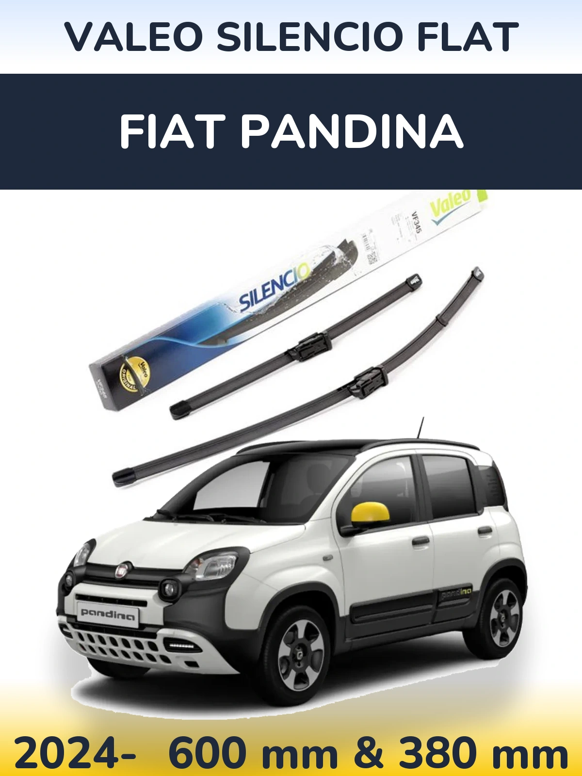 Комплект передніх щіток Valeo Silencio Flat 600 & 380 мм для Fiat Pandina 2024-2026