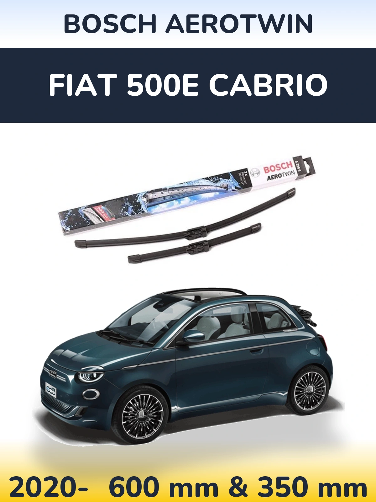 Комплект передніх щіток BOSCH AeroTwin 600 & 350 мм для Fiat 500e Cabrio 2020-2026