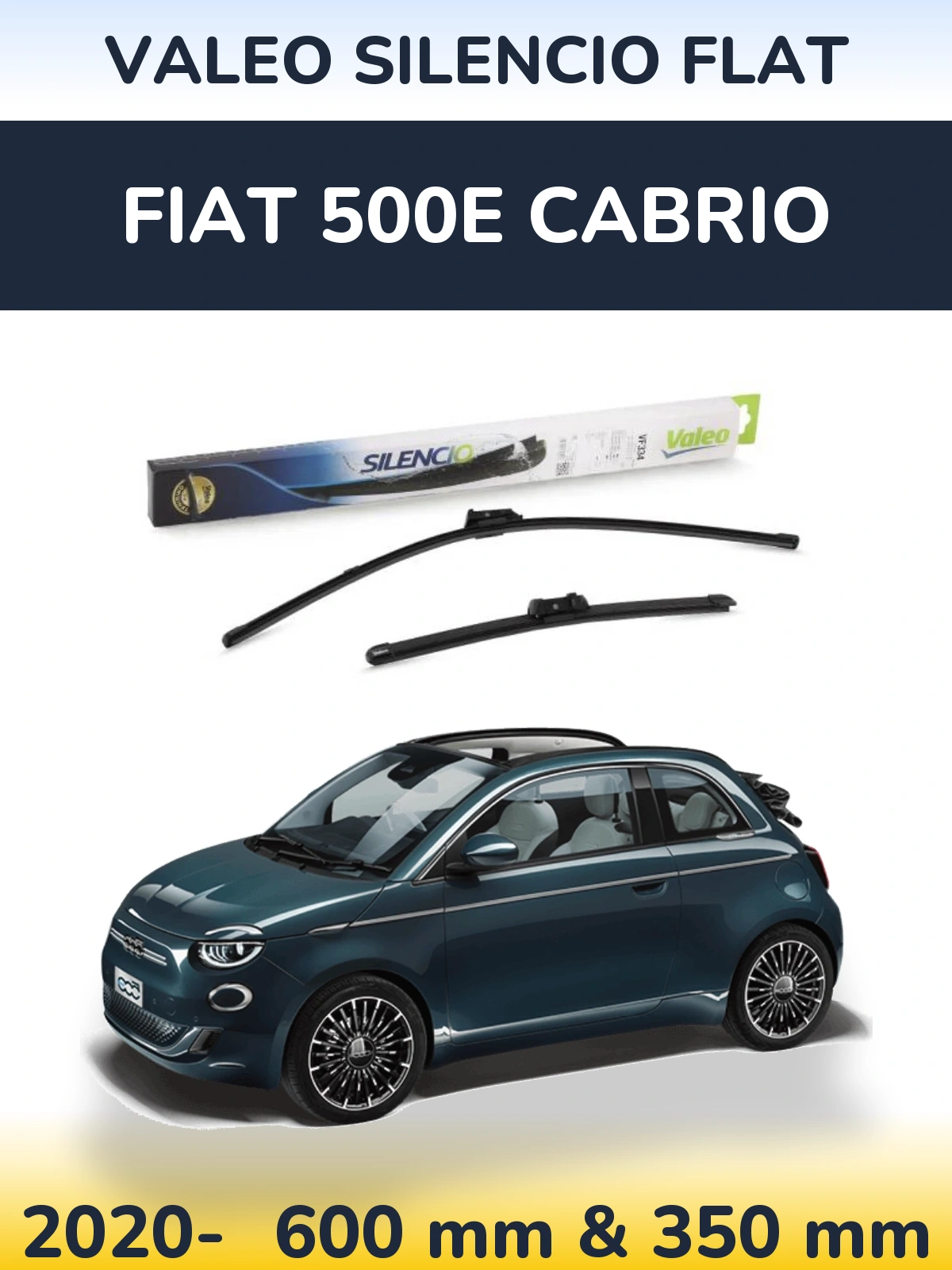 Комплект передніх щіток Valeo Silencio Flat 600 & 350 мм для Fiat 500e Cabrio 2020-2026