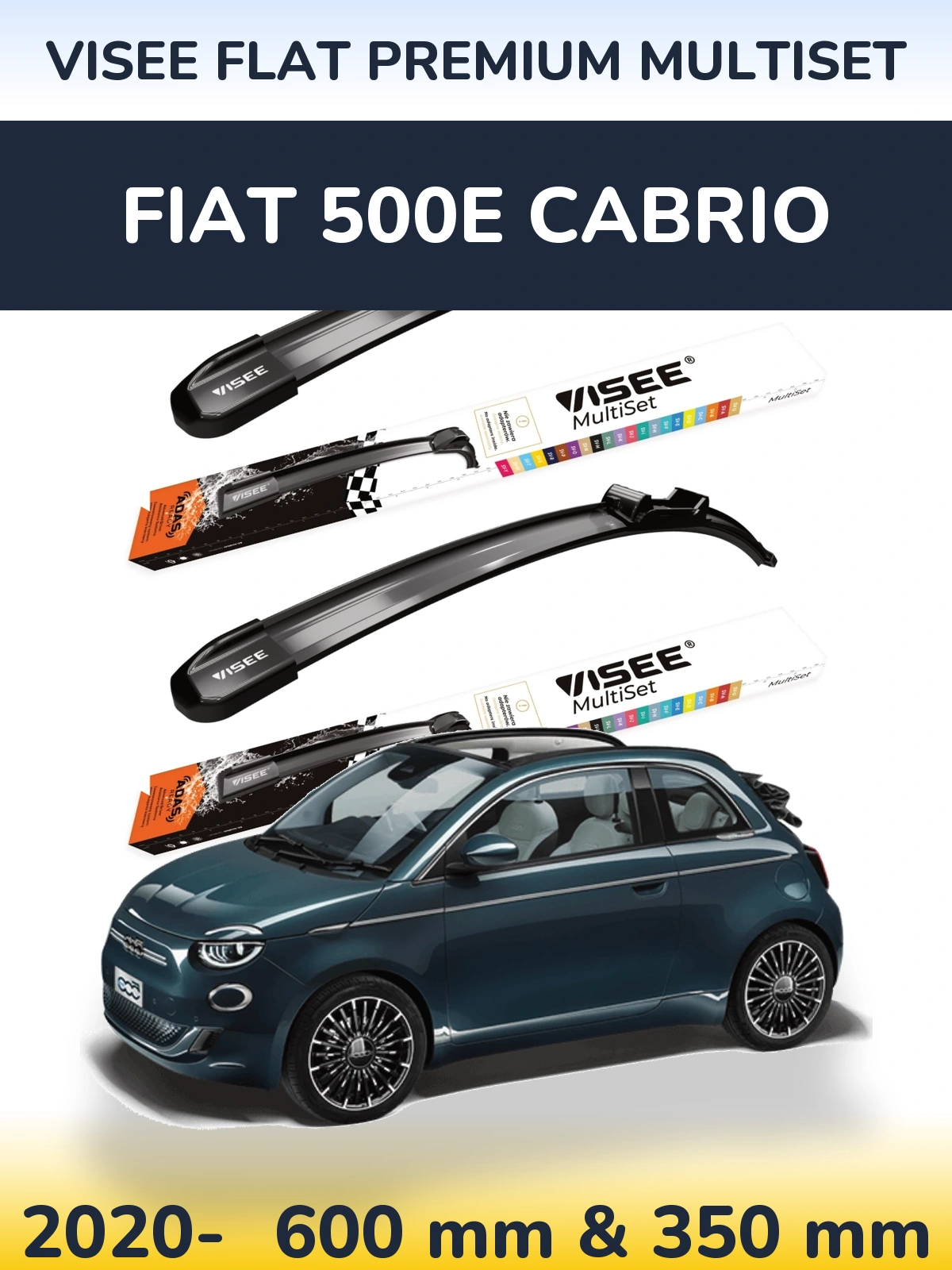 Комплект передних дворников VISEE FLAT PREMIUM MultiSet 600 & 350 мм для Fiat 500e Cabrio 2020-2026